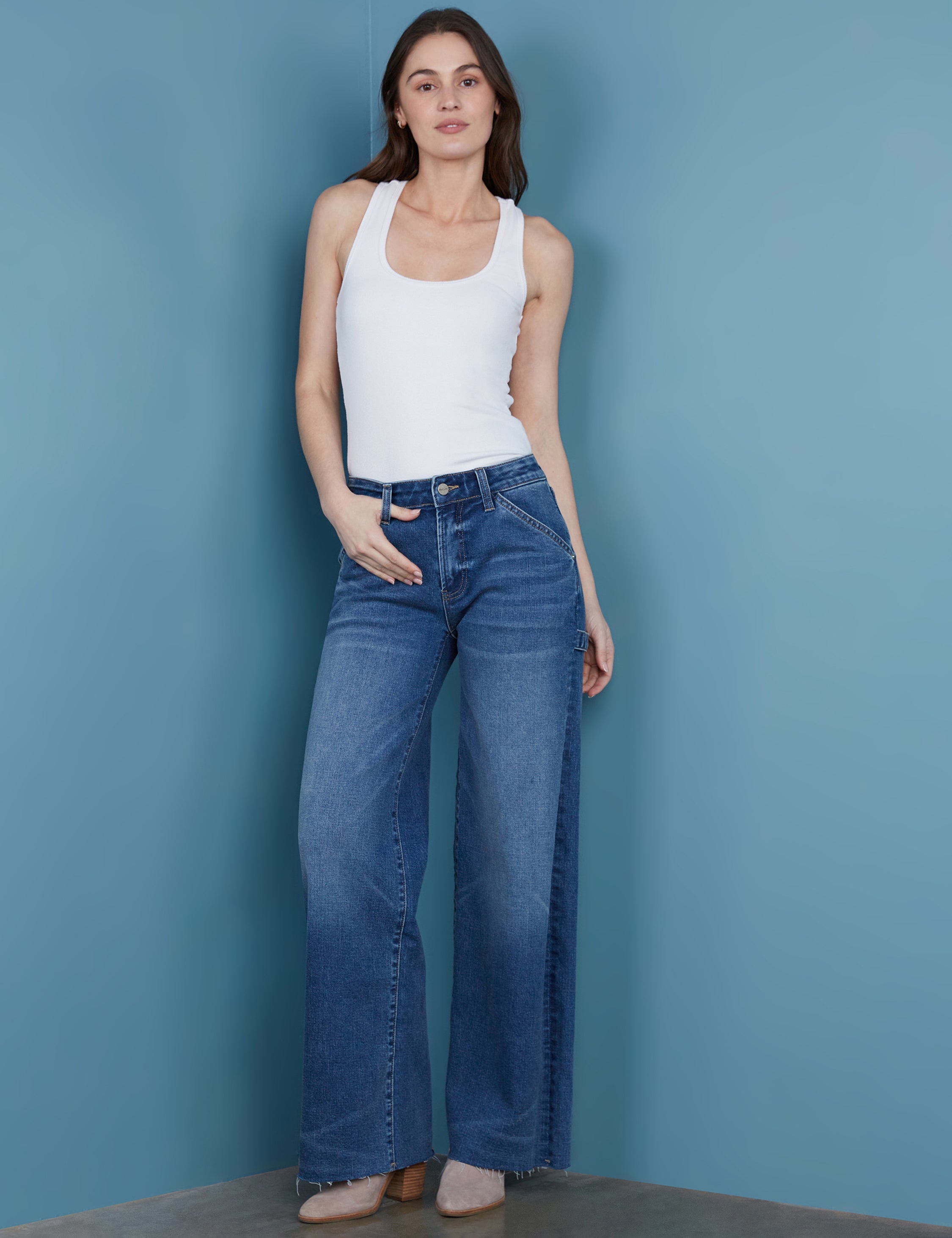 Women's Cut Ankle Wide Carpenter Jeans - Hint of Blu