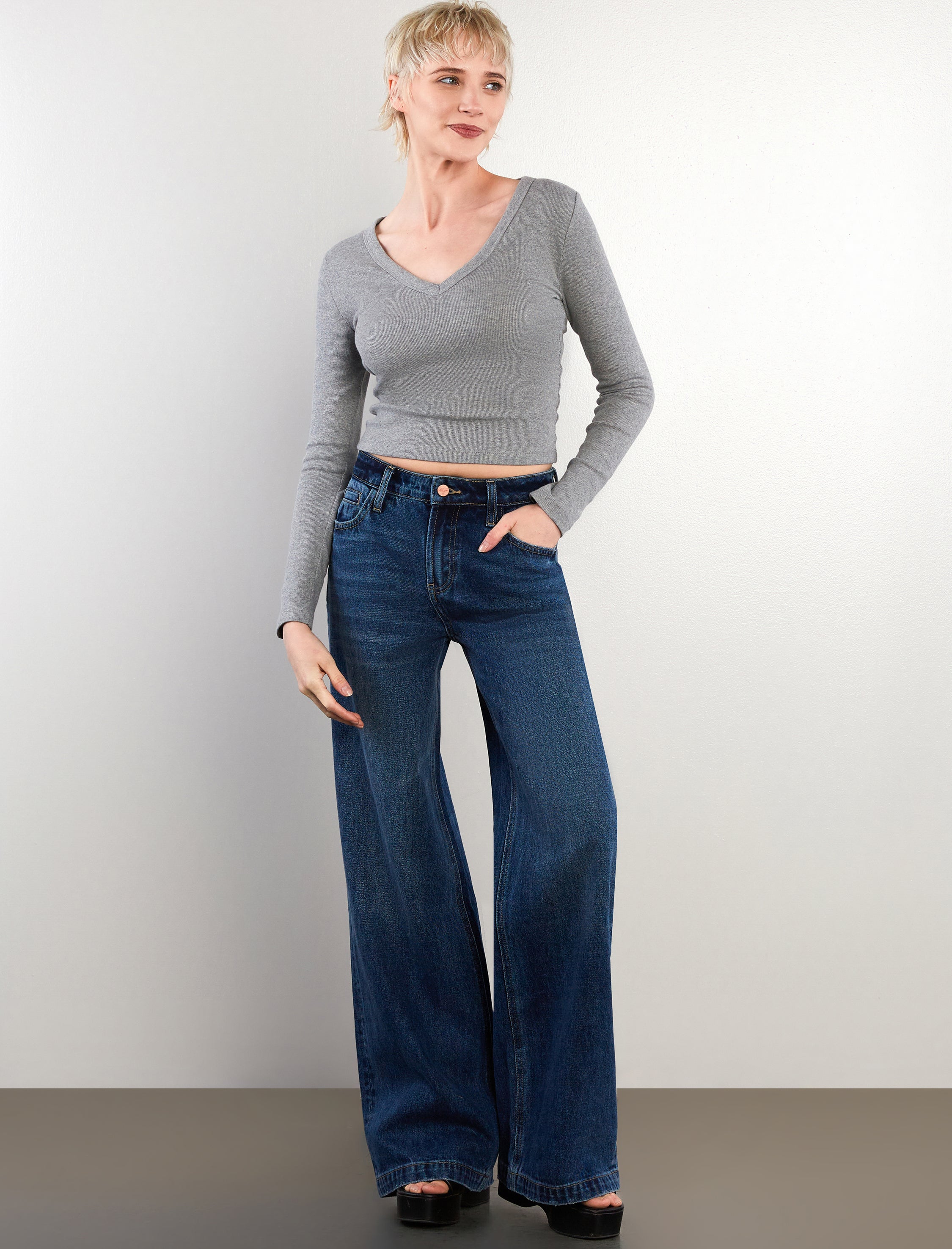 Women's High Rise Wide Leg Jeans - Hint of Blu