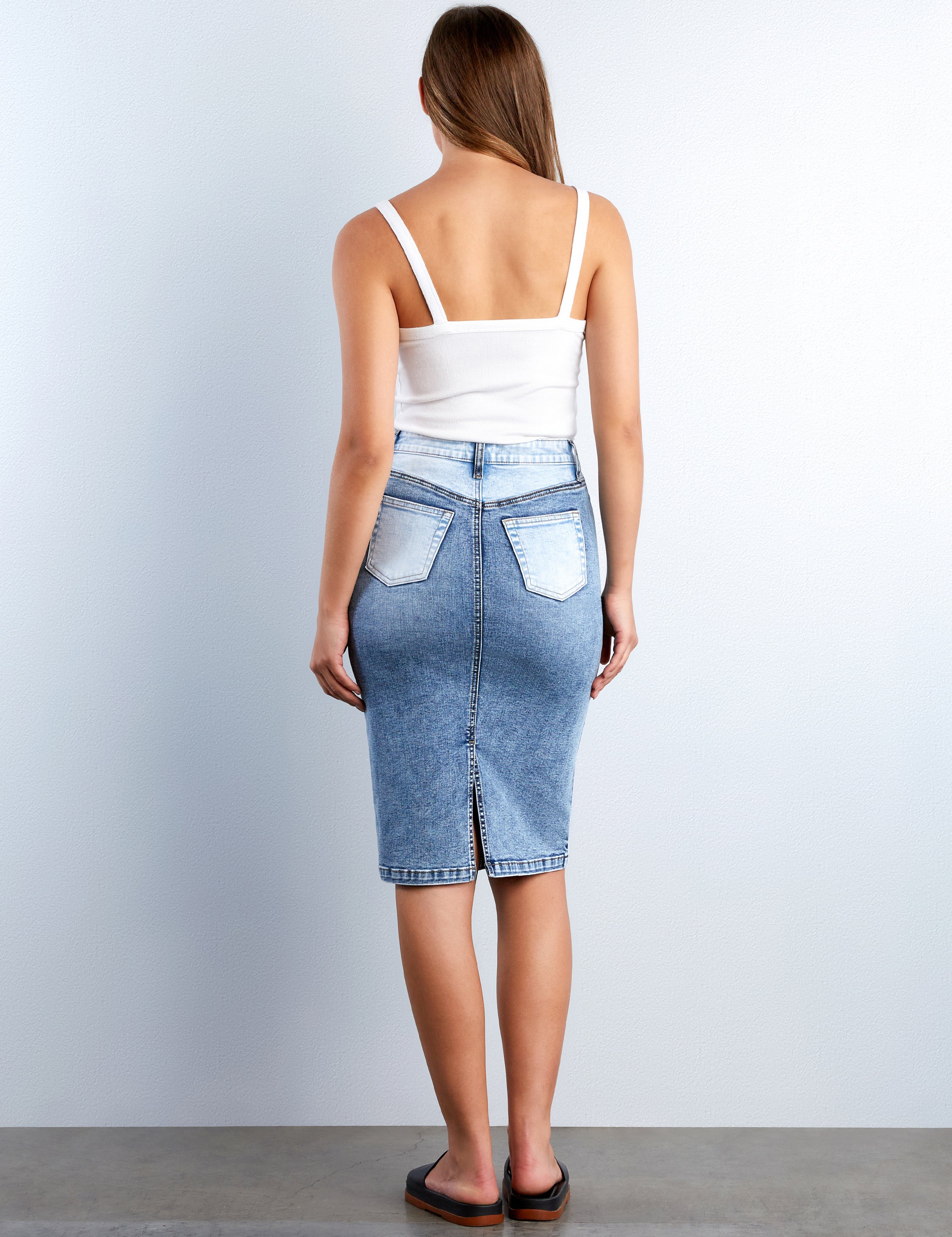 Pieced Midi Pencil Skirt