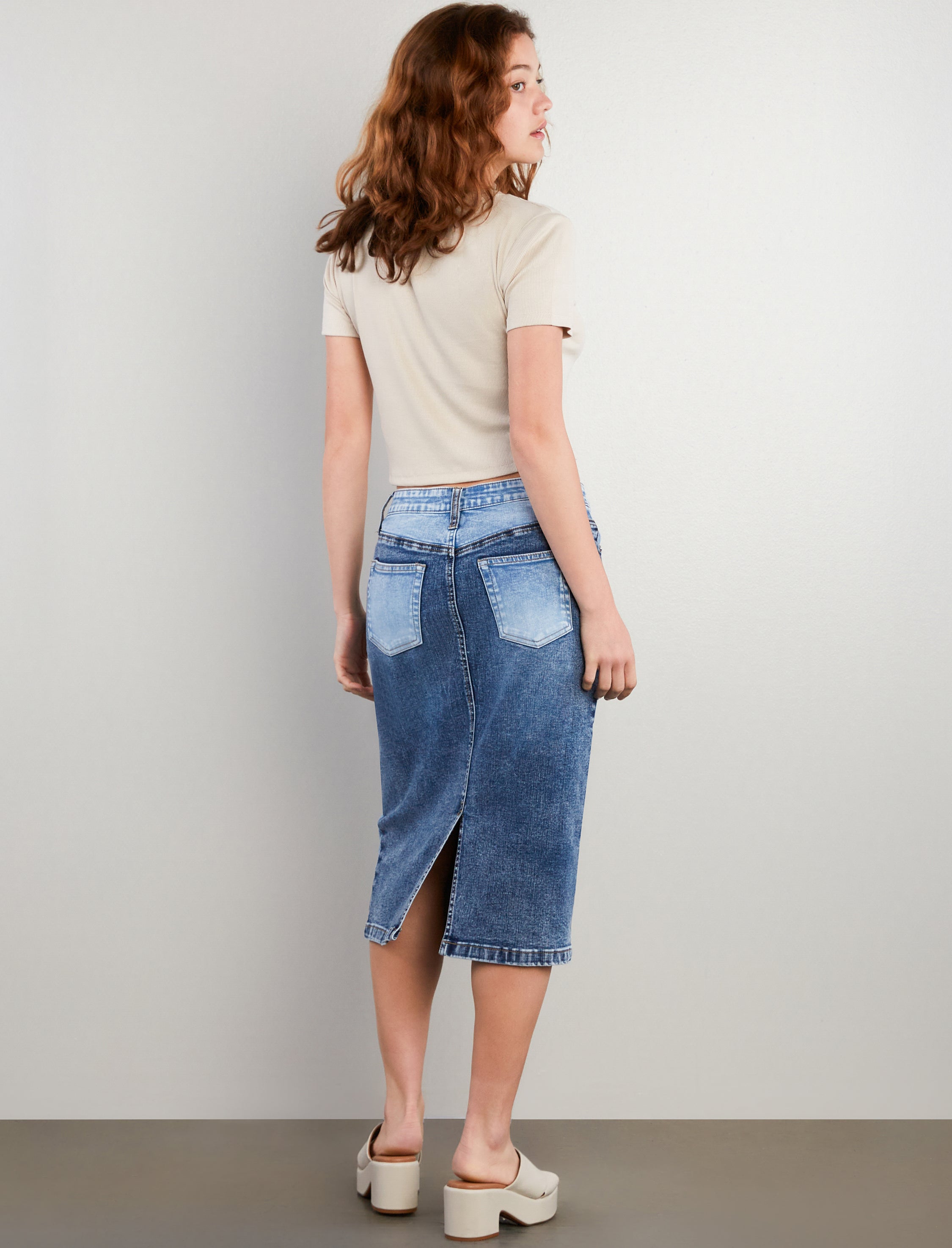 Pieced Midi Pencil Skirt