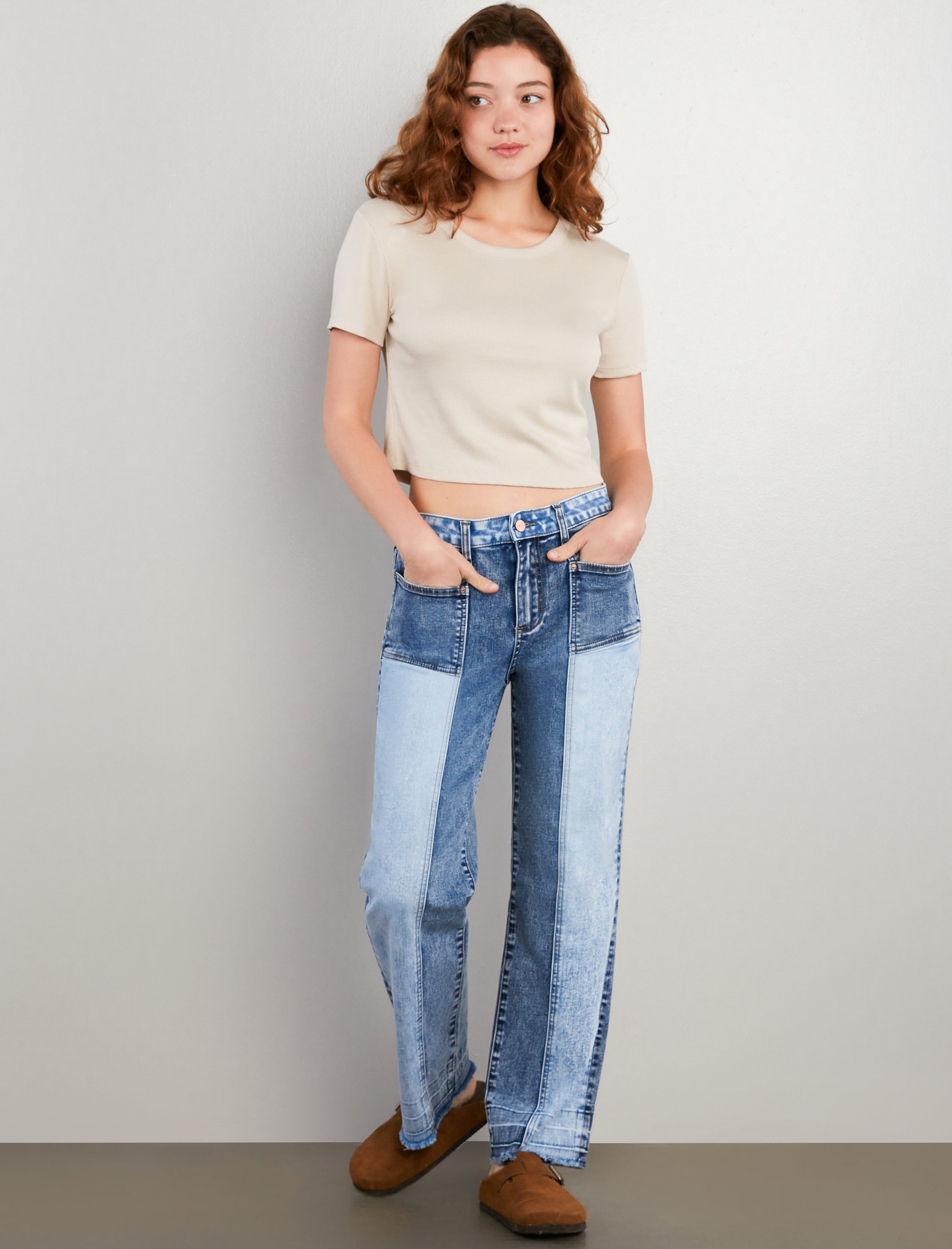 Women's Pieced Released Straight Jeans - Hint of Blu