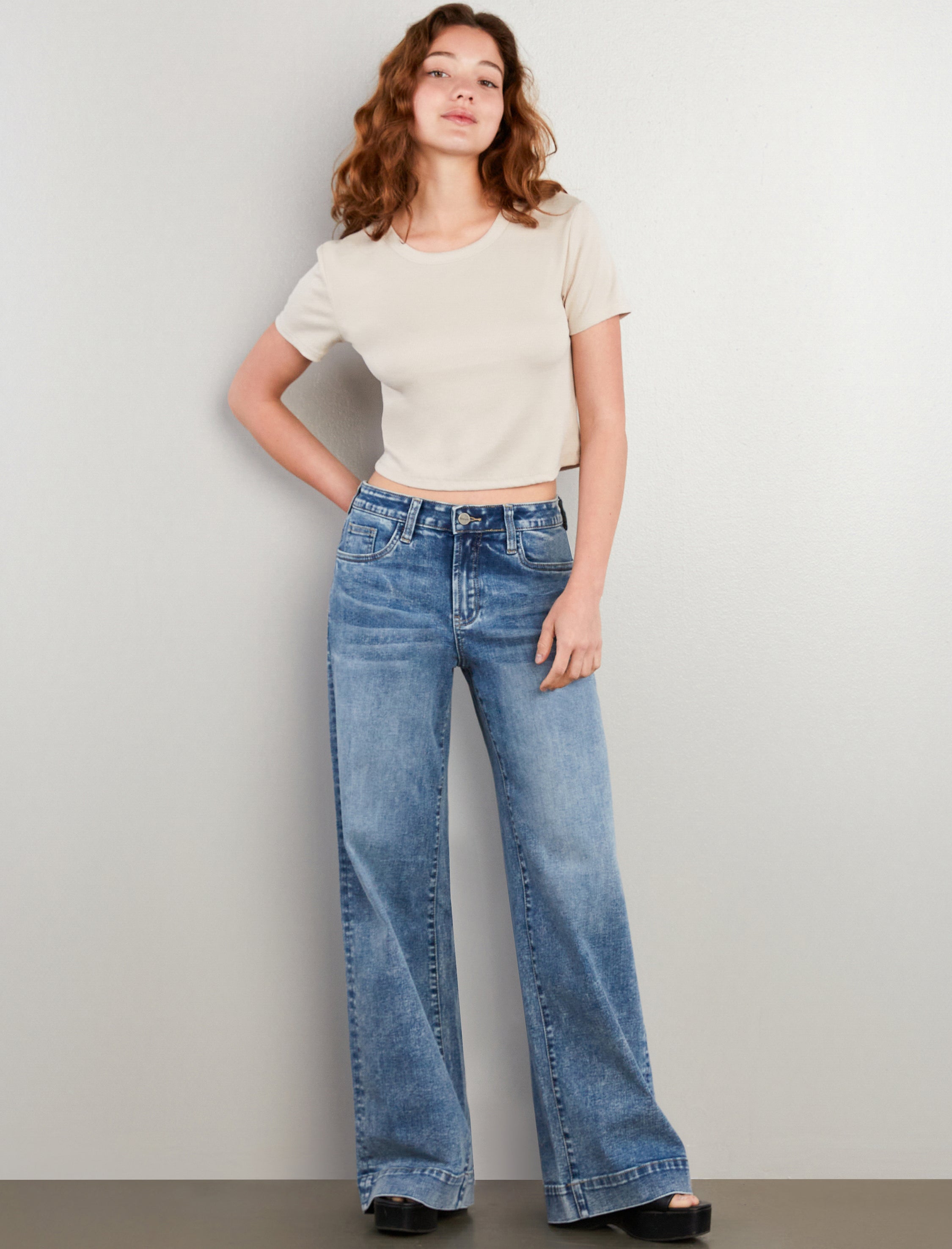 Women's Relaxed Mighty Wide Leg Jeans - Hint of Blu