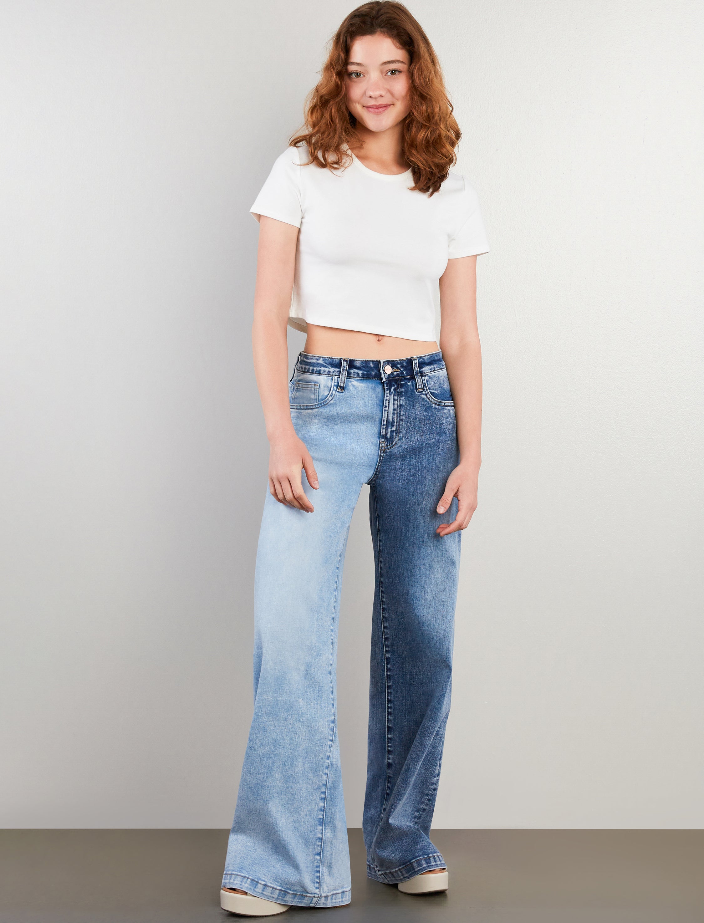 Women's Two Tone Mighty Wide Leg Jeans - Hint of Blu