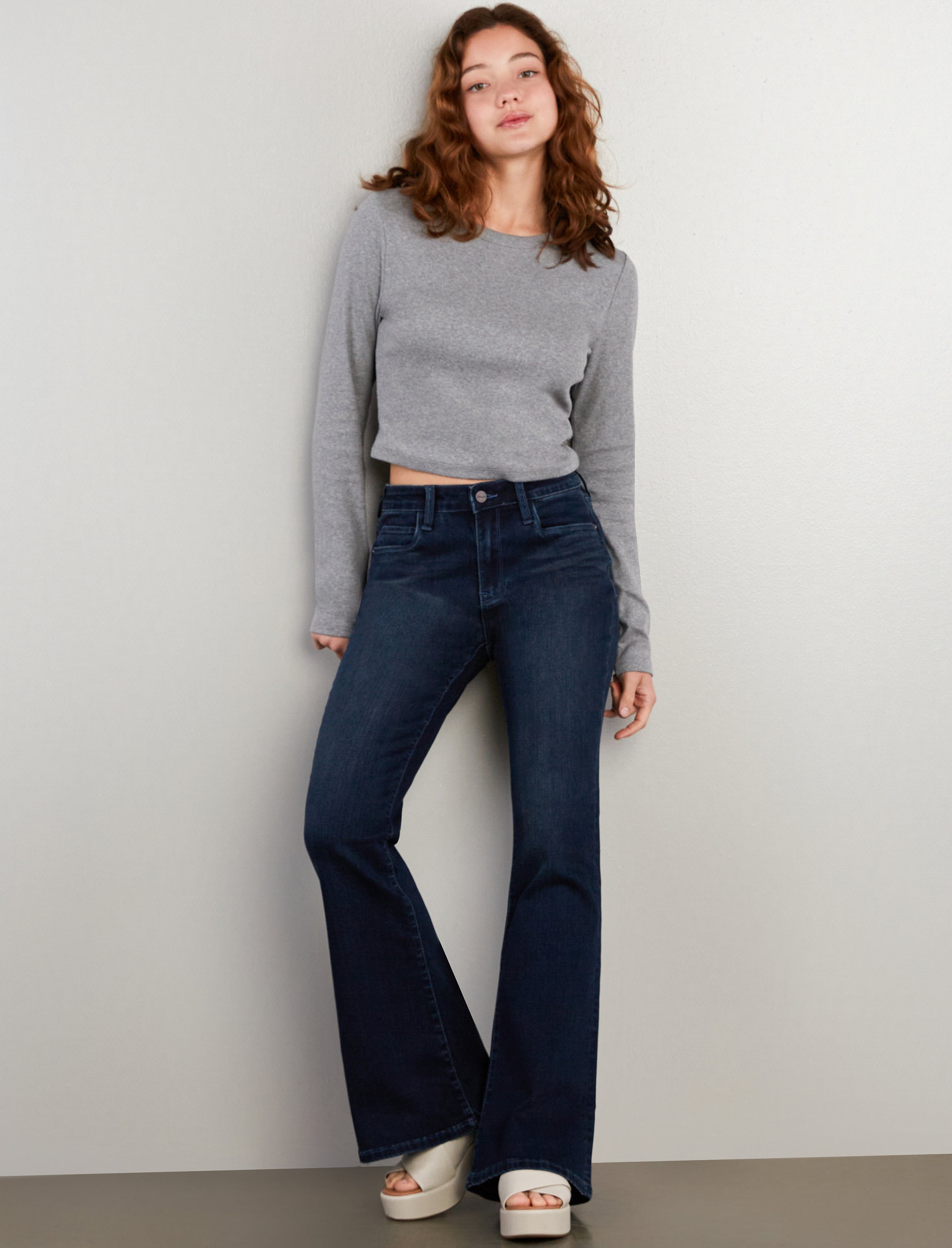 Women's Pintuck Hi-Low Wide Leg Jeans - Hint of Blu