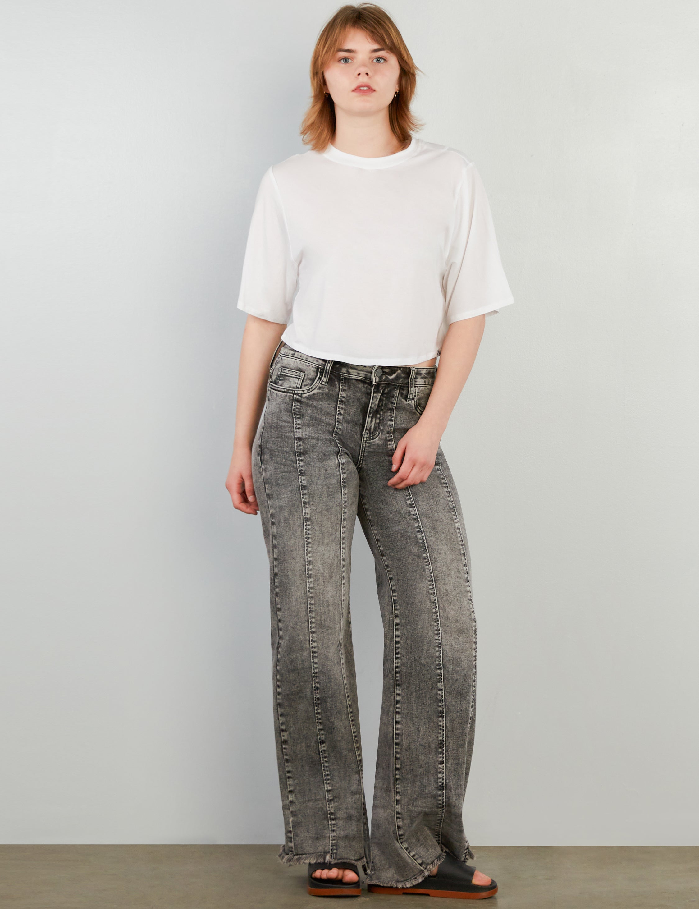 Pintuck Hi-Low Wide Leg