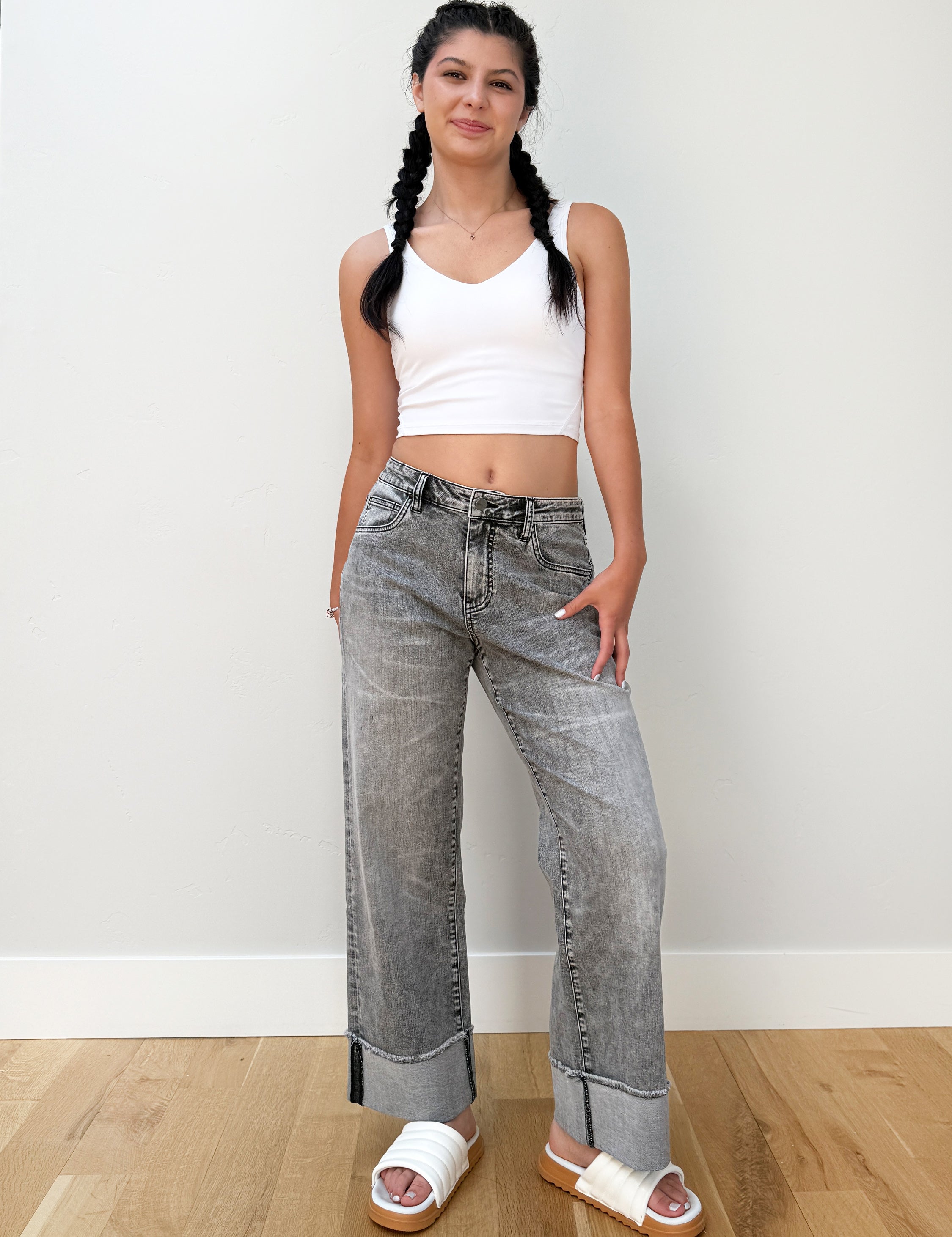 Relaxed Straight Cuffed Jeans