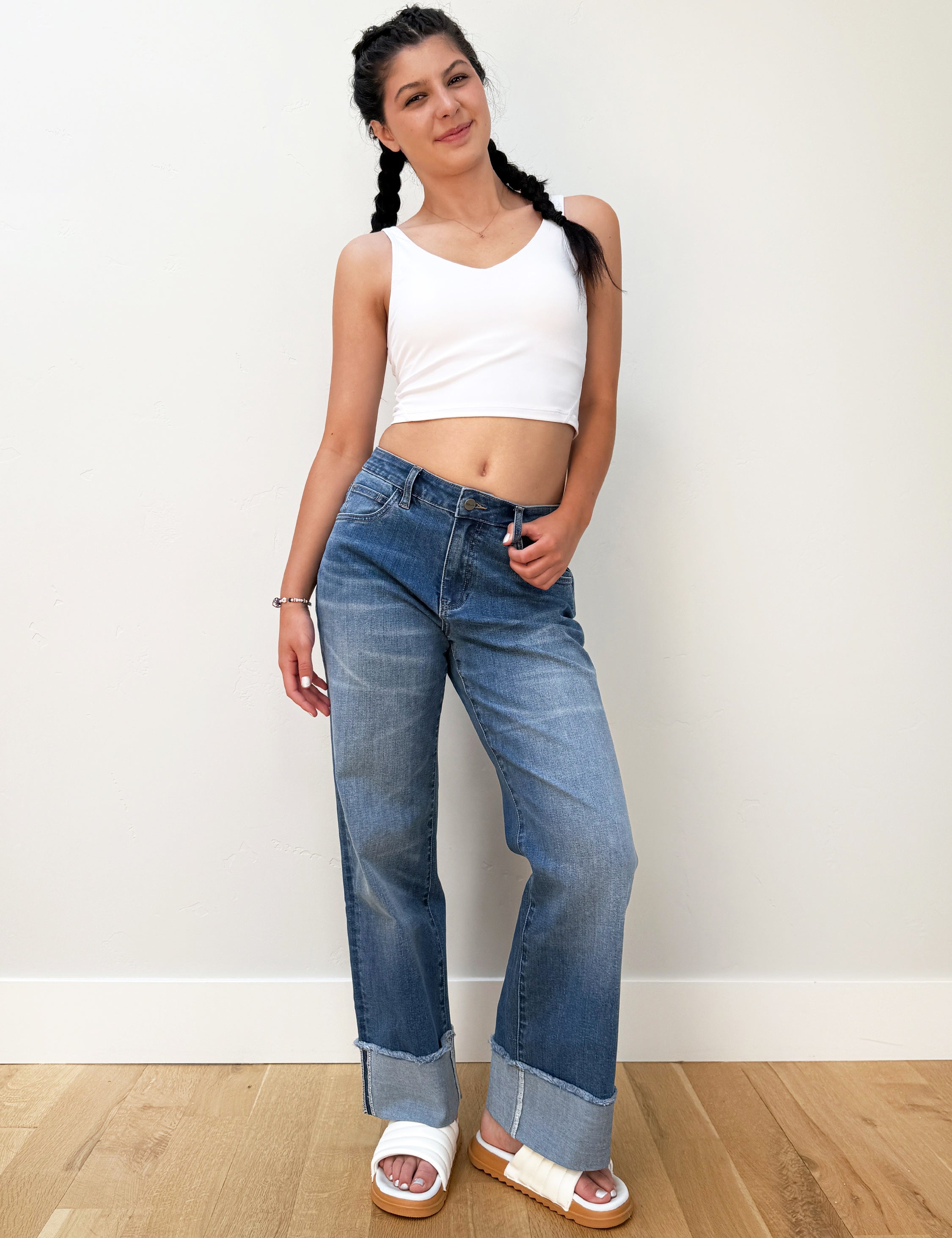 Relaxed Straight Cuffed Jeans