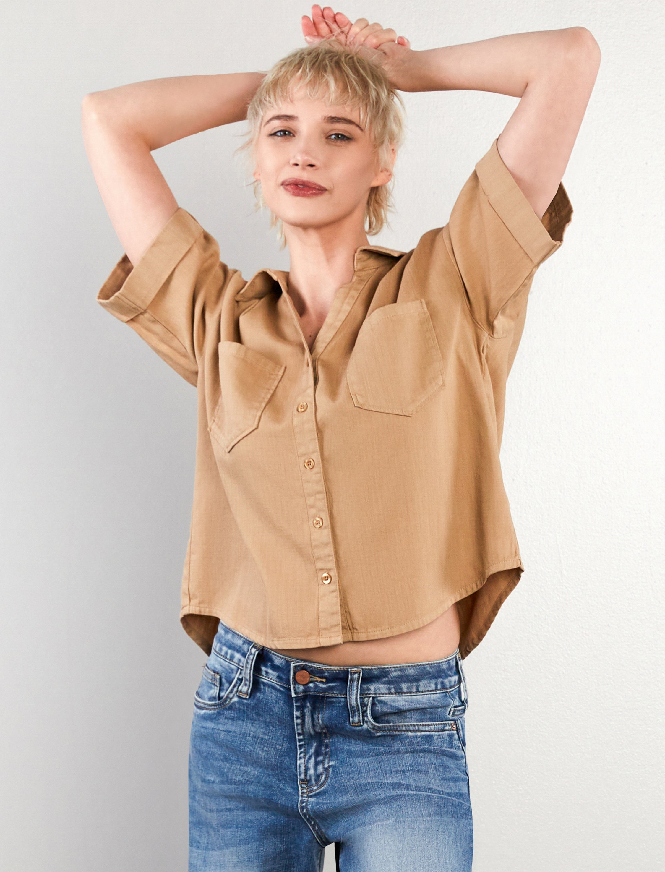 Women's Emma Beige Boxy Top - Hint of Blu