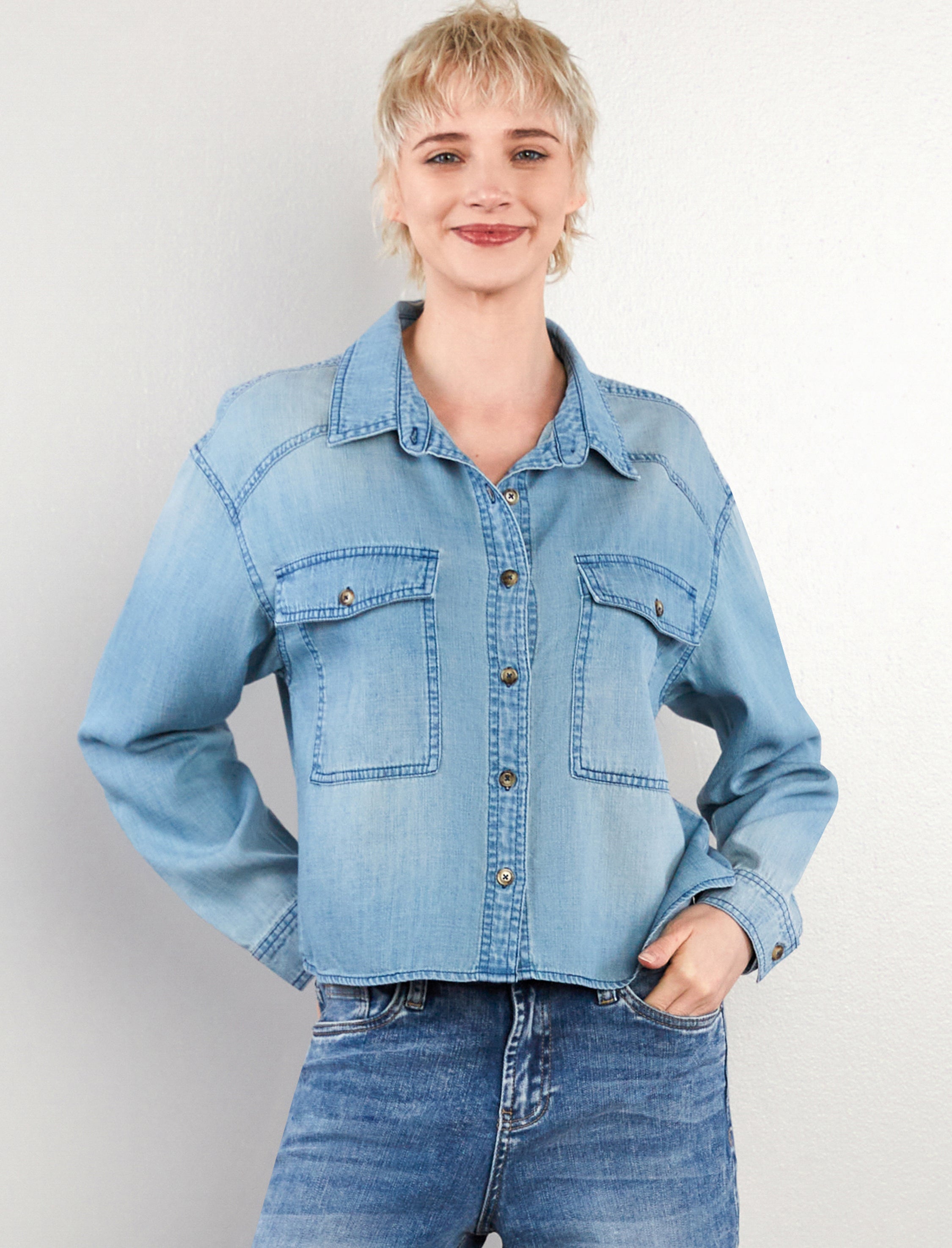 Women's Maeve Denim Shirt Top - Hint of Blu