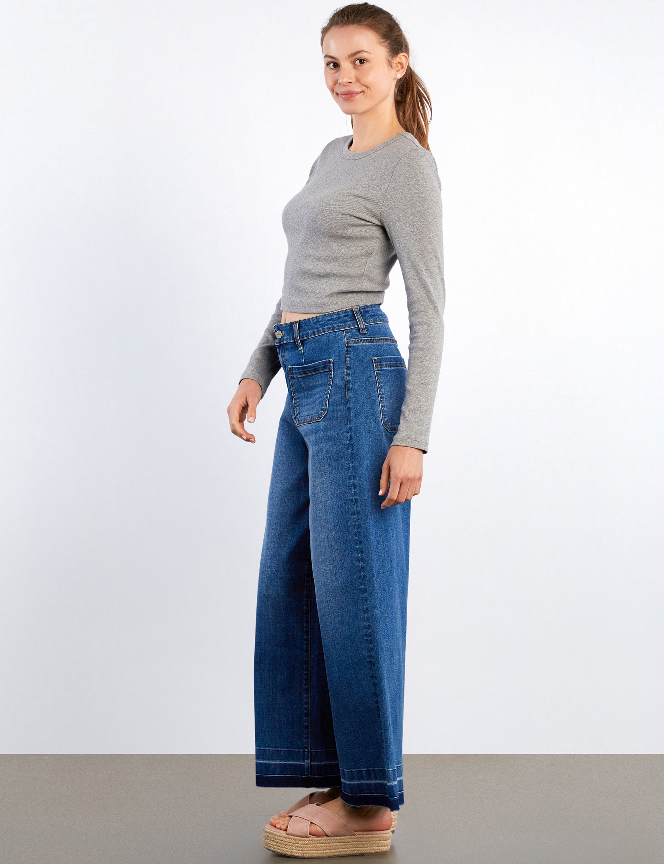 Lucy Wide-Leg Patch Pocket Jeans