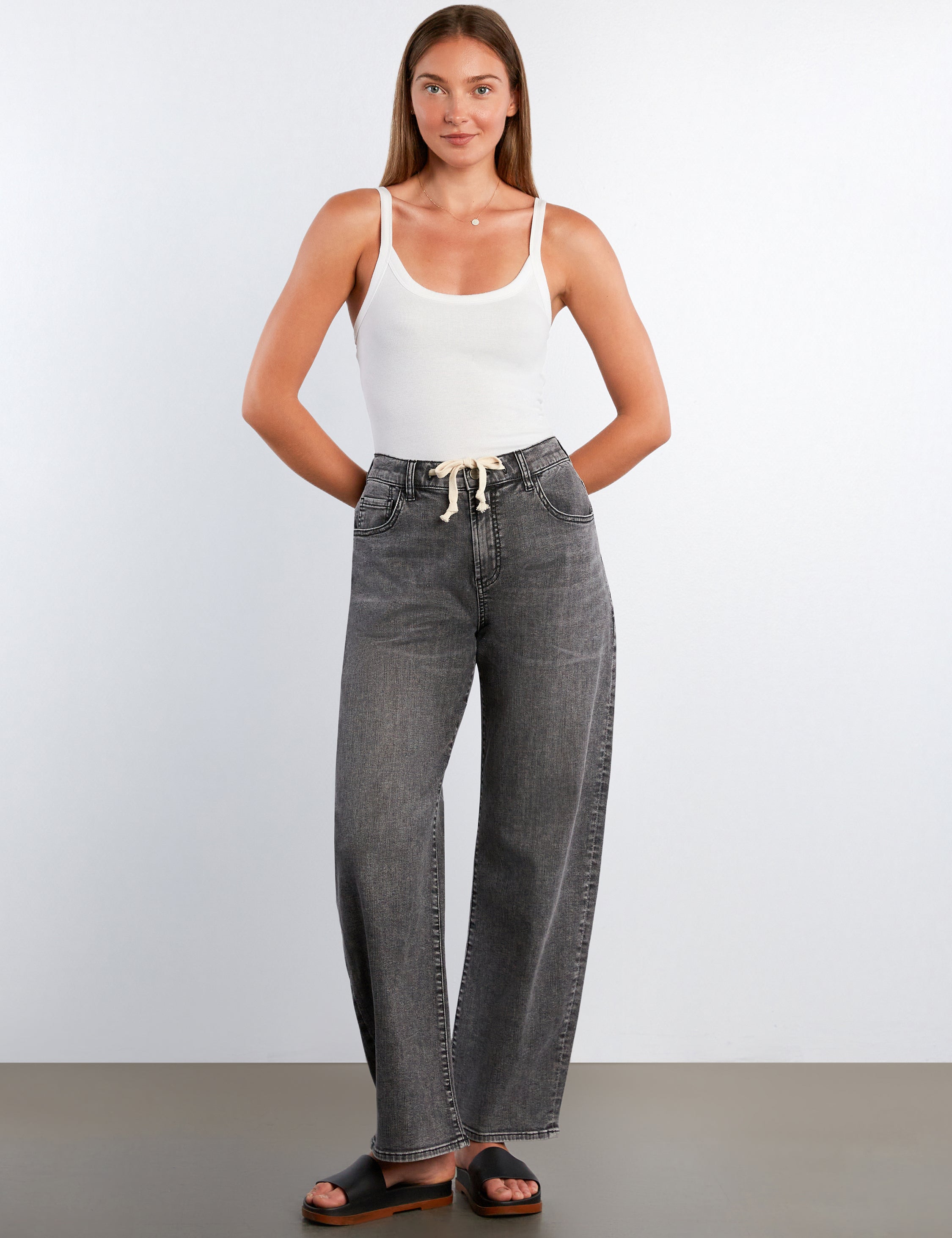Women's Ronnie Tie-front Grey Jeans - Hint of Blu