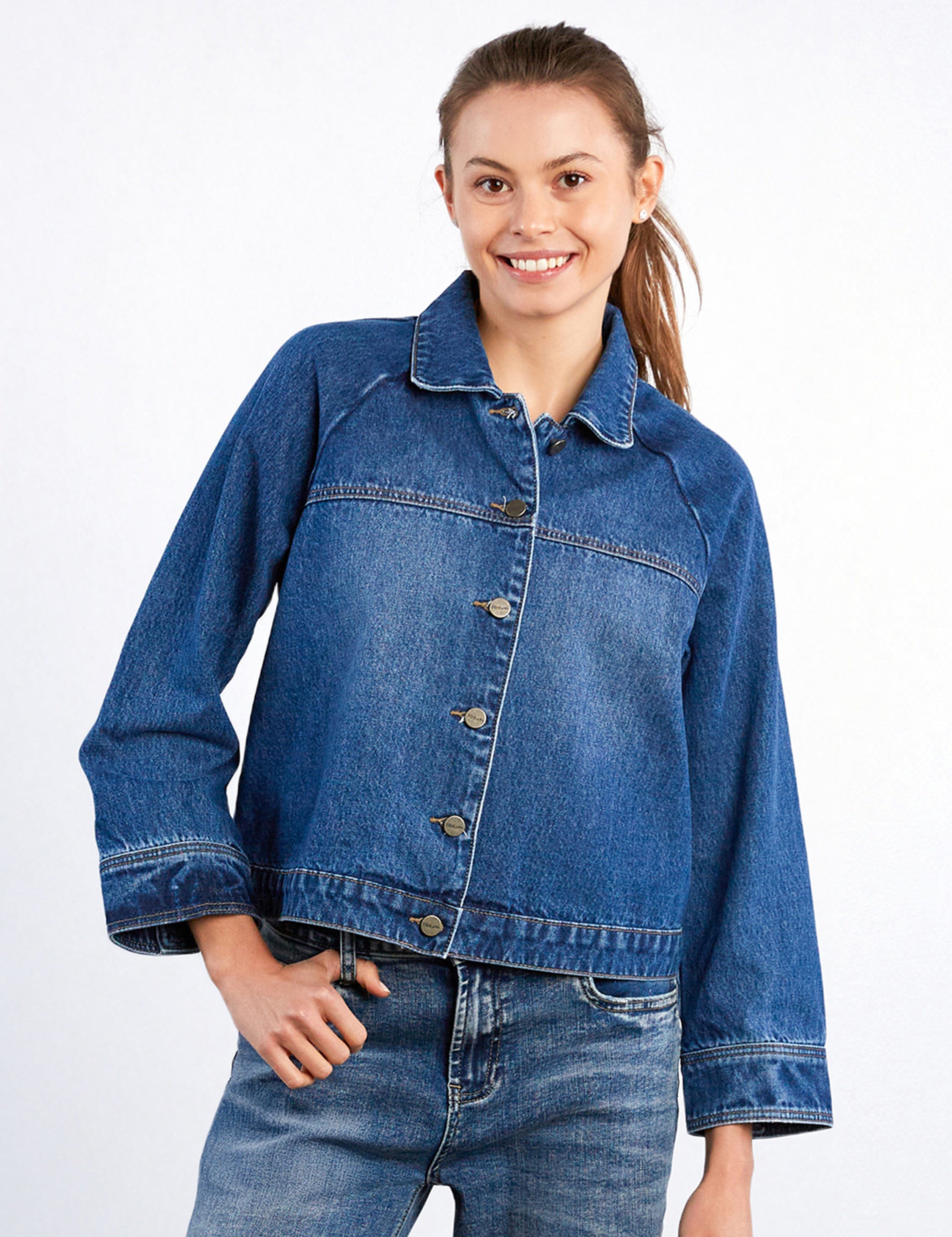 Women's New Boxy Denim Jacket - Hint of Blu