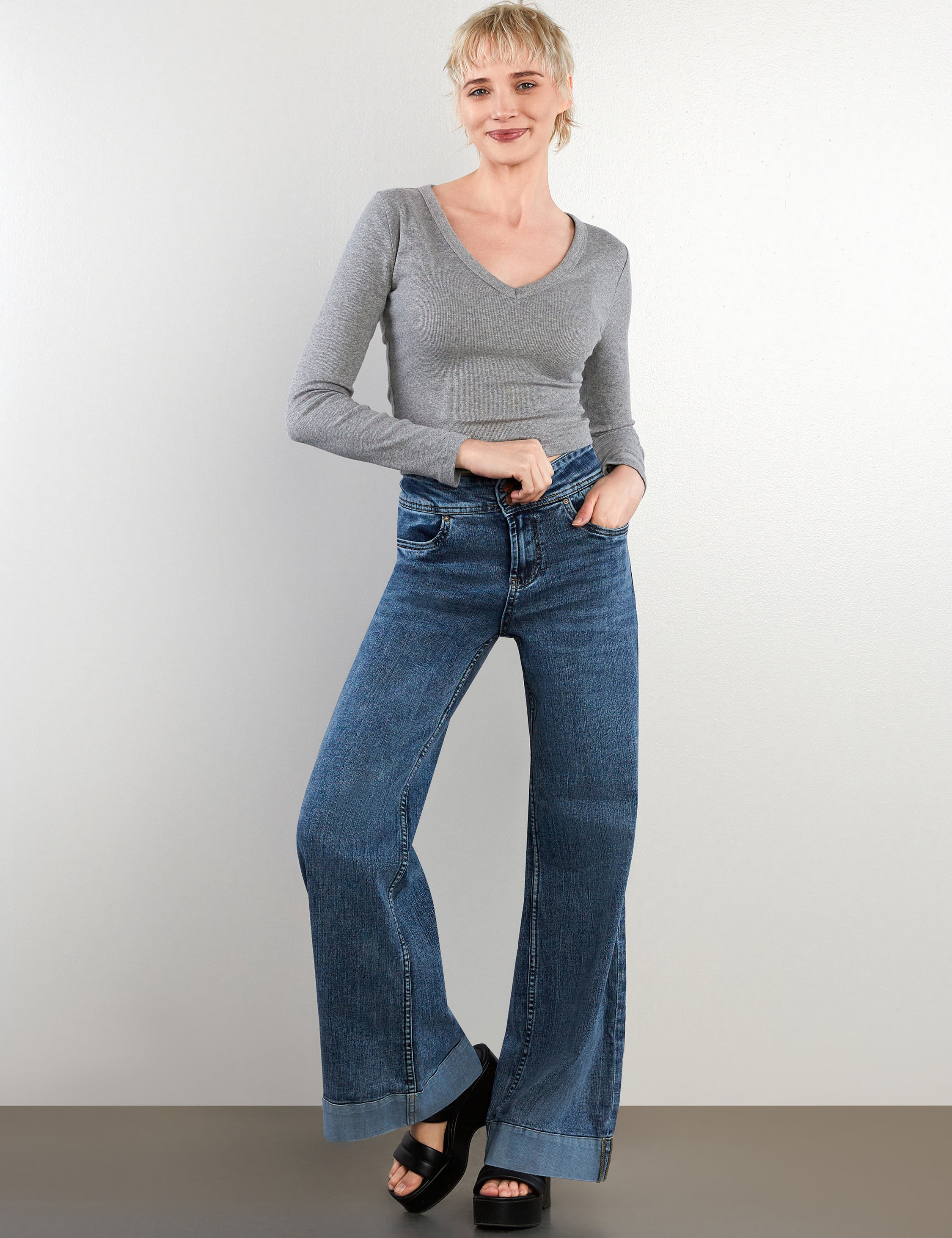 Women's Mighty High Rise Wide Leg Jeans - Hint of Blu