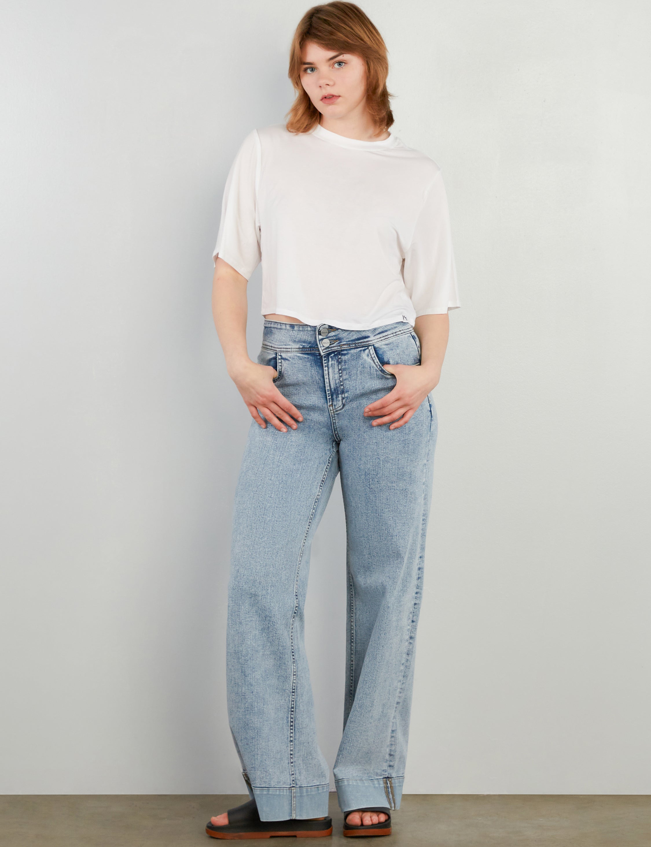 Women's Mighty Cuffed Wide Leg Jeans - Hint of Blu