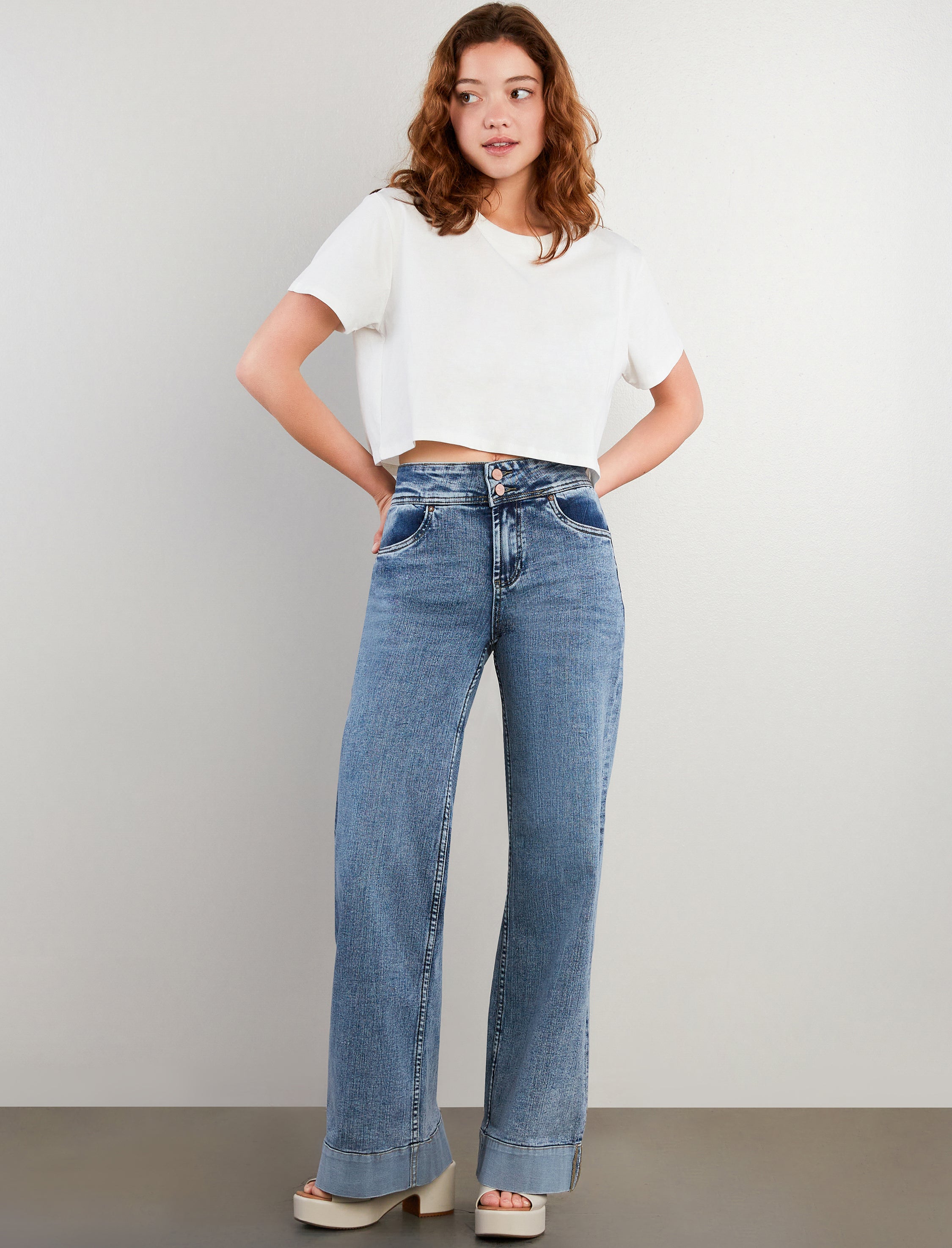 Women's Mighty High Rise Wide Leg Jeans - Hint of Blu
