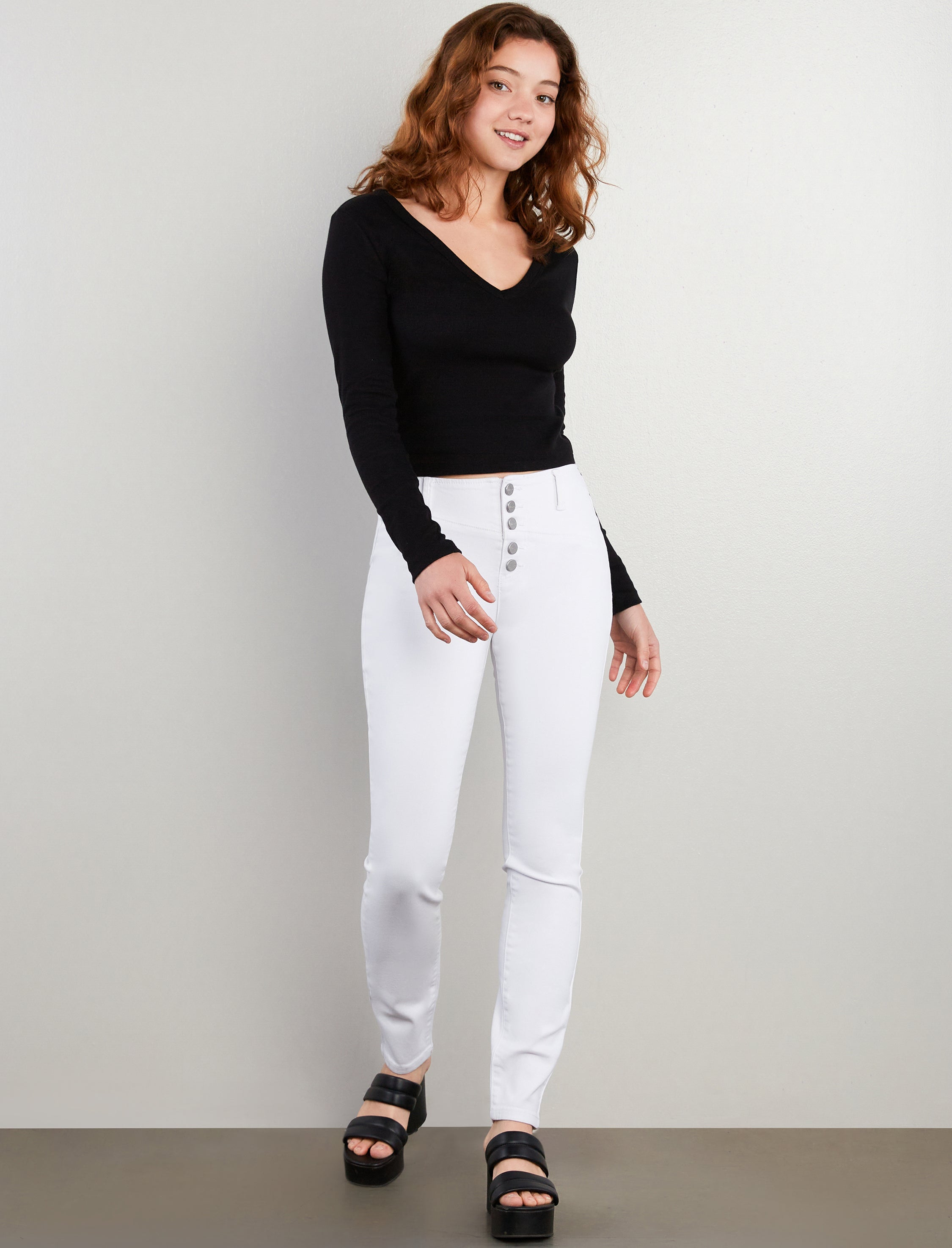 Button Front Skinny Jeans