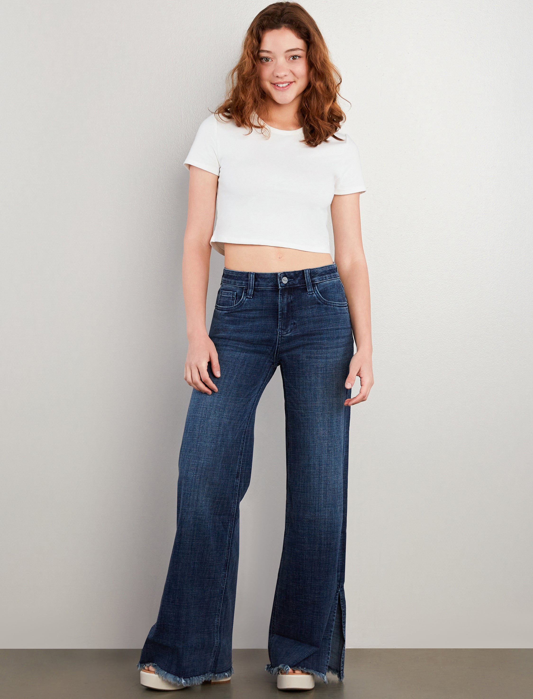 Women's Split Wide-Leg Jeans - Hint of Blu