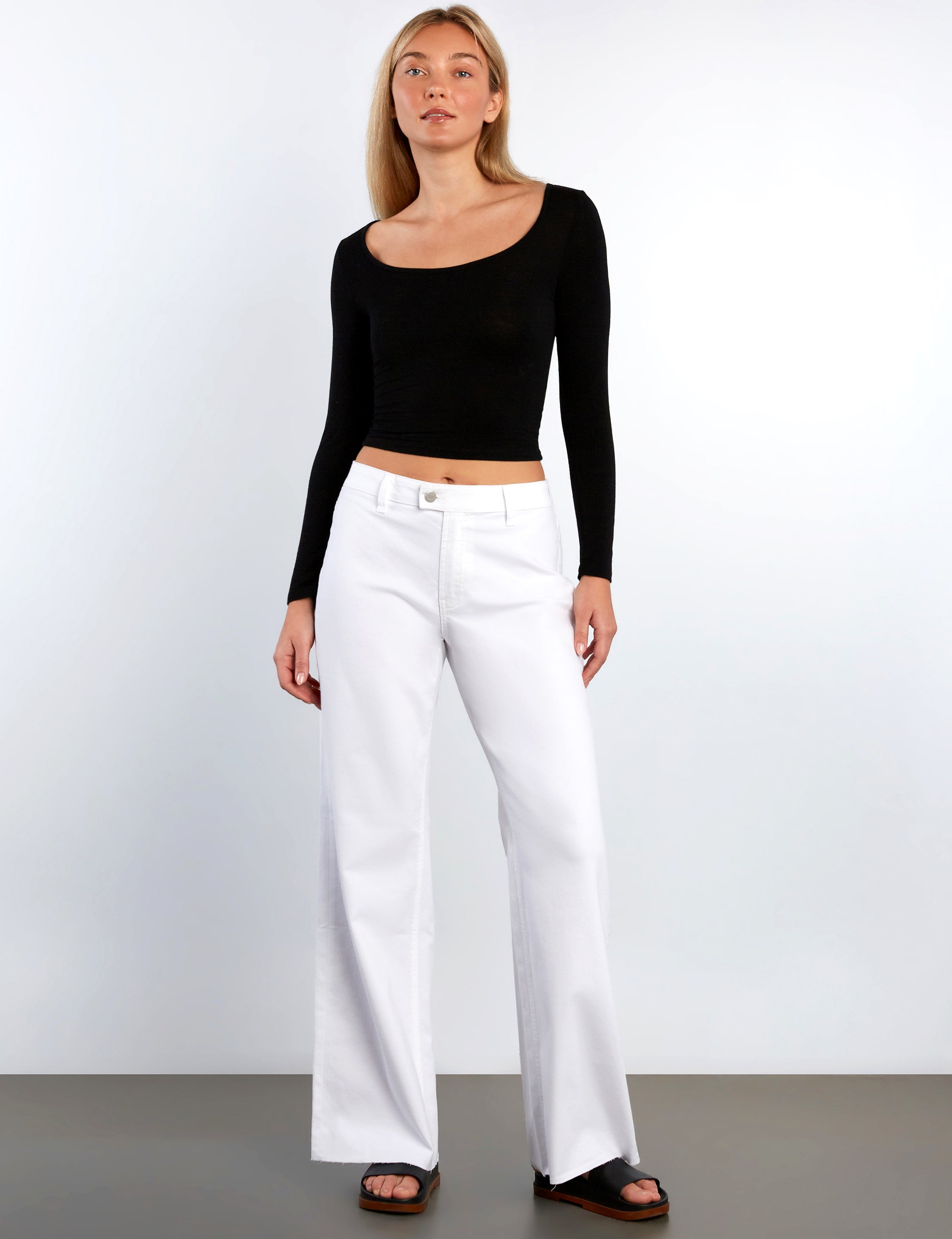 Flat Front Wide Leg Jeans