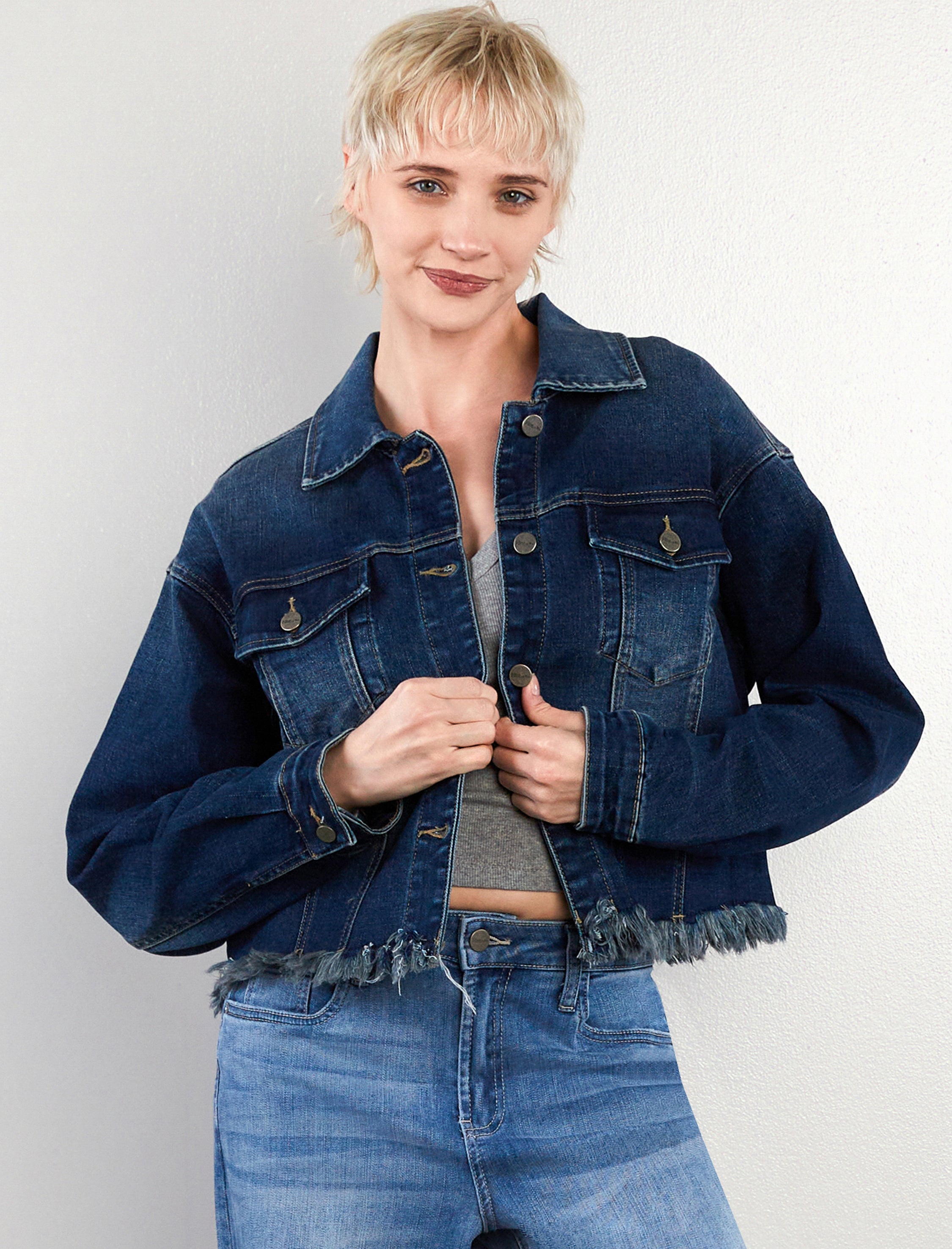 Women's Chop Fray Cut Off Jean Jacket - Hint of Blu