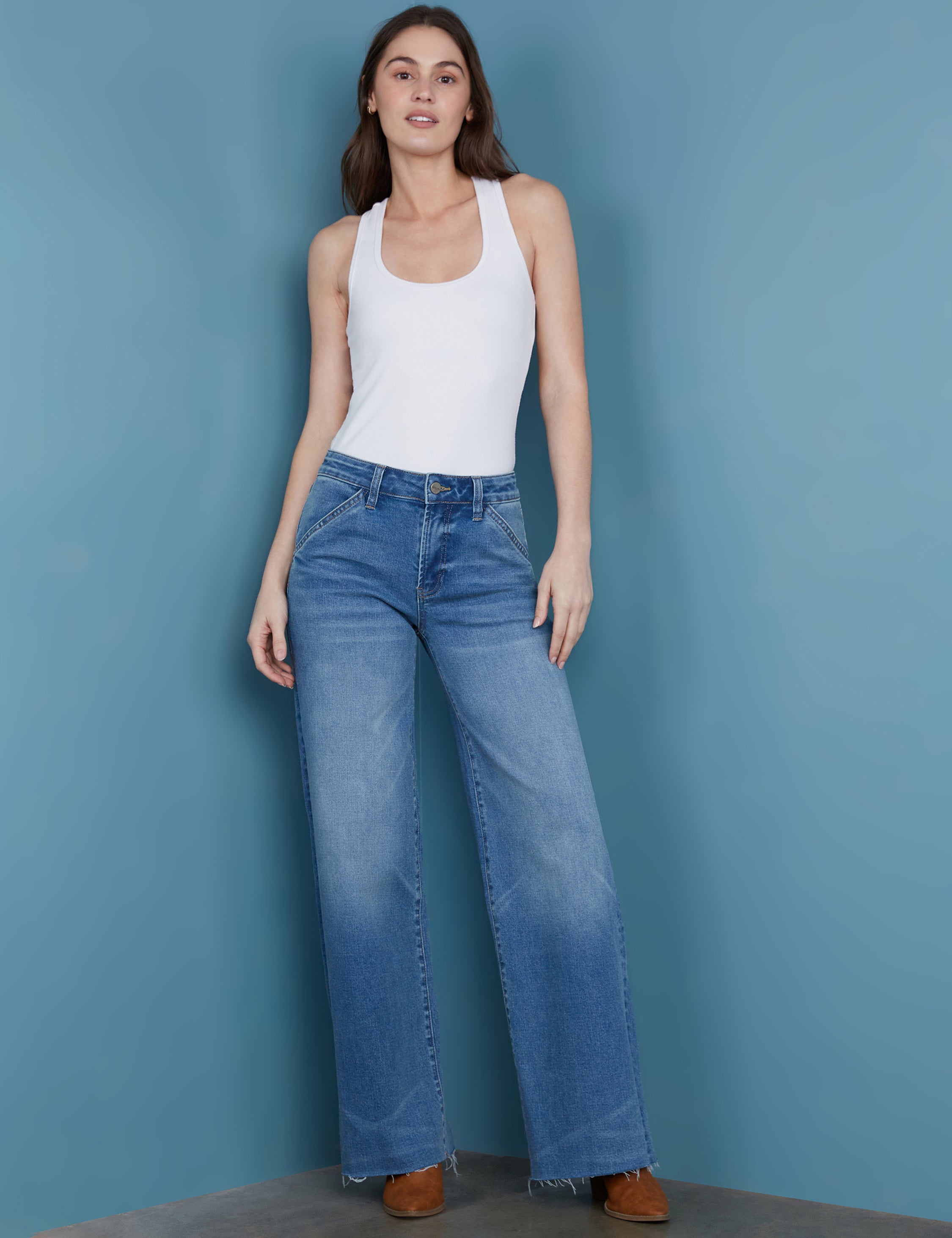 Women's Cut Ankle Wide Carpenter Jeans - Hint of Blu