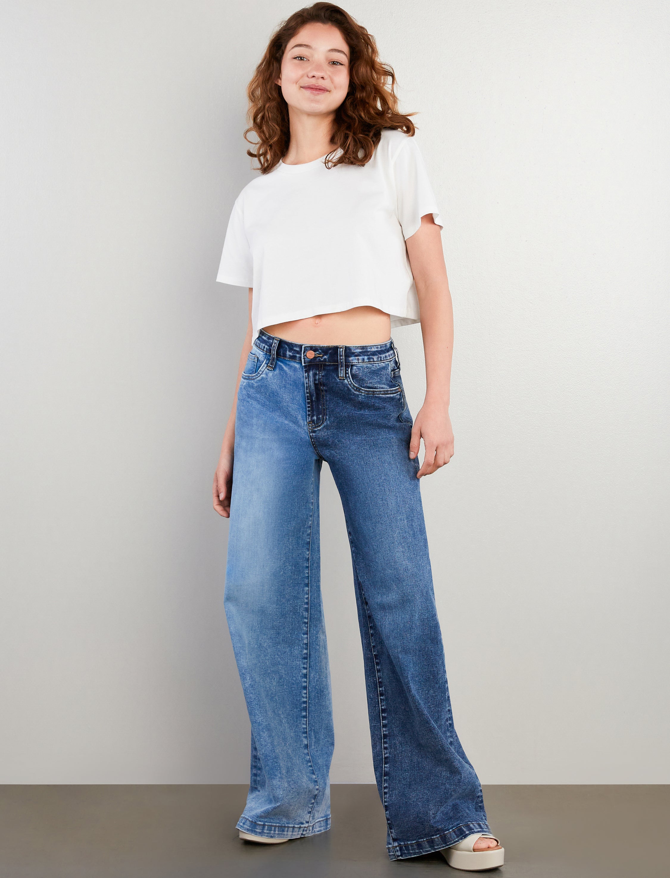 Women's Two Tone Mighty Wide Leg Jeans - Hint of Blu