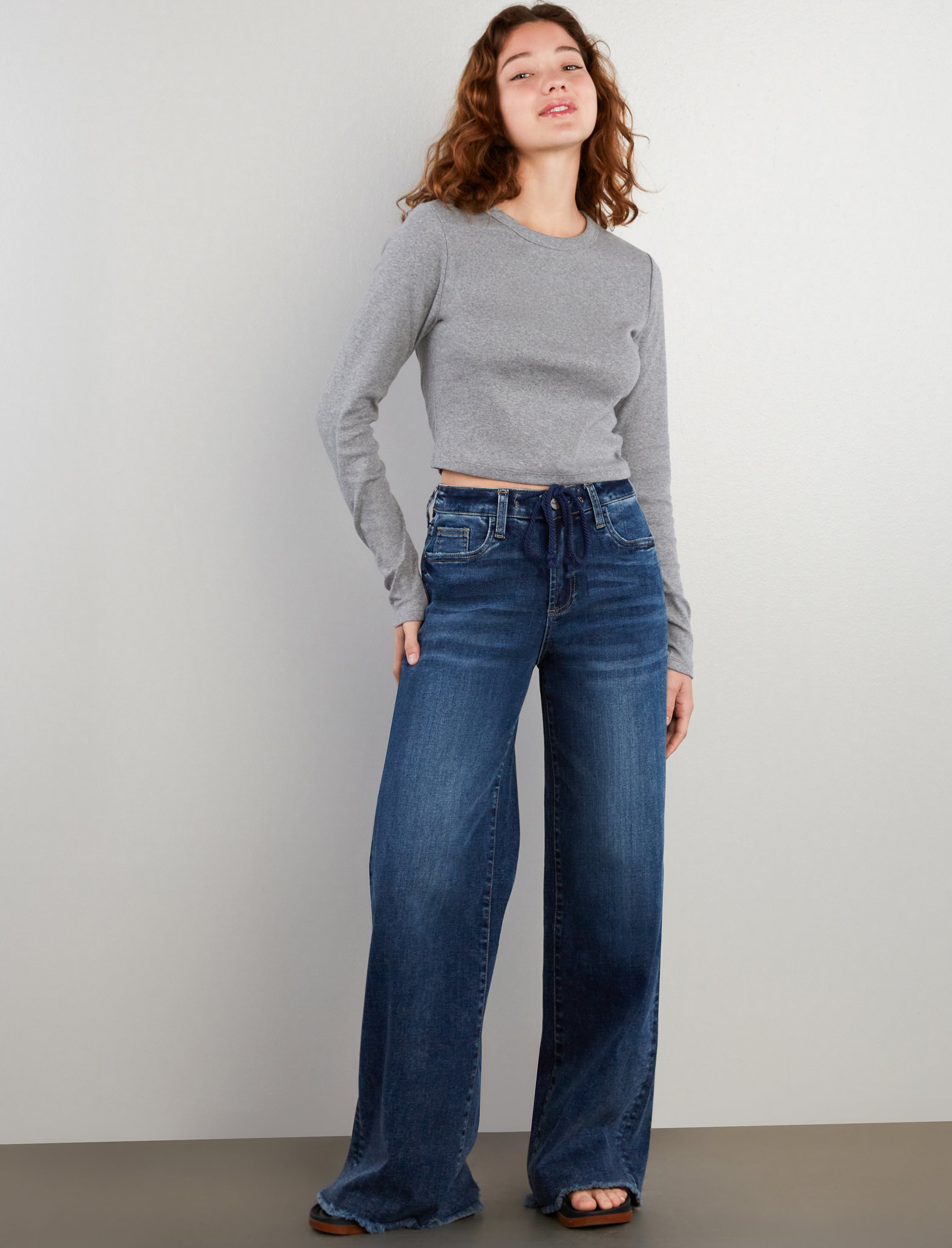 Drawstring Wide Leg Jean