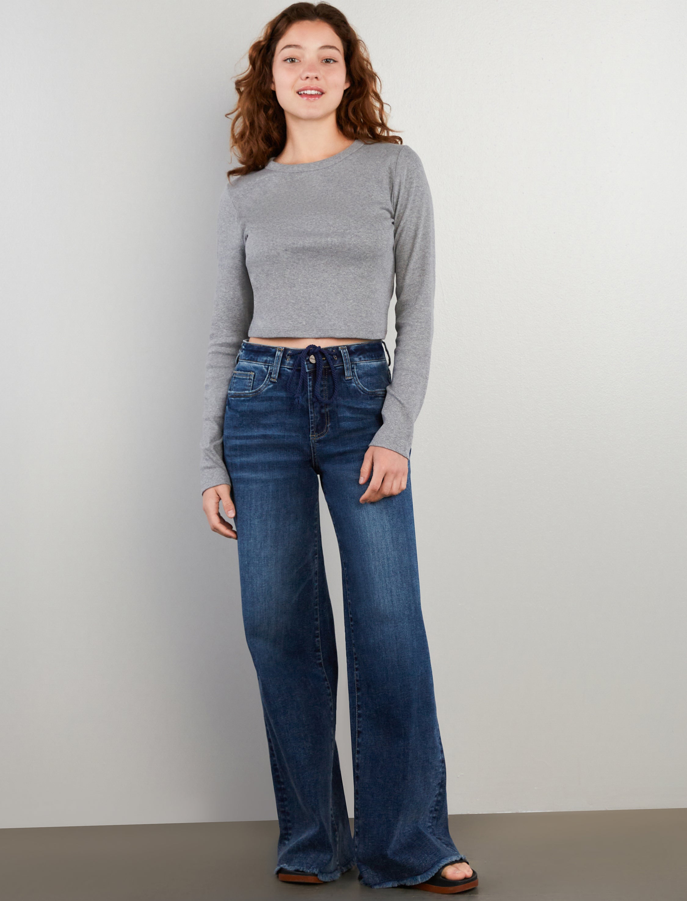 Women's Drawstring Wide Leg Jeans - Hint of Blu