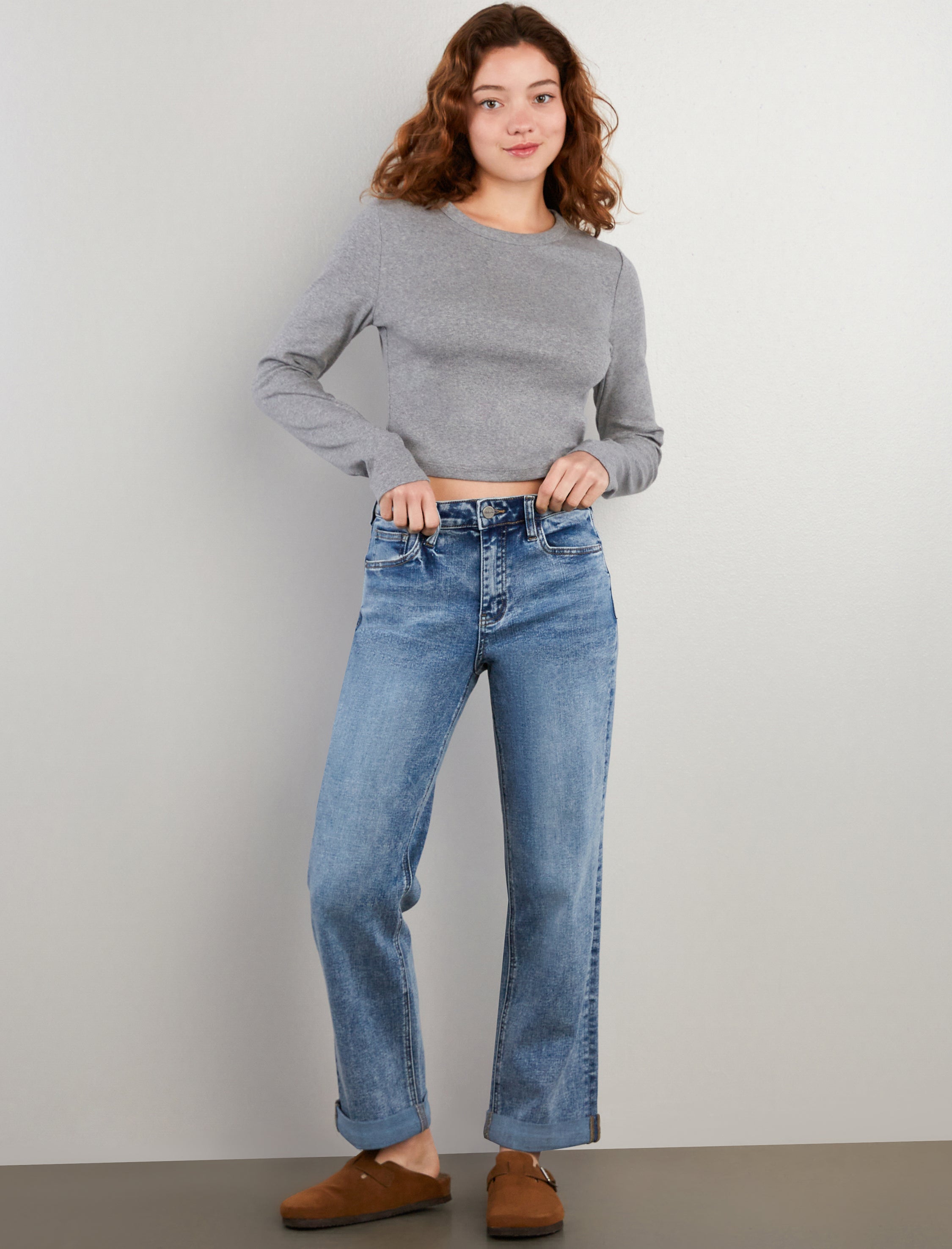 Women's Cuffed Boyfriend Jeans - Hint of Blu