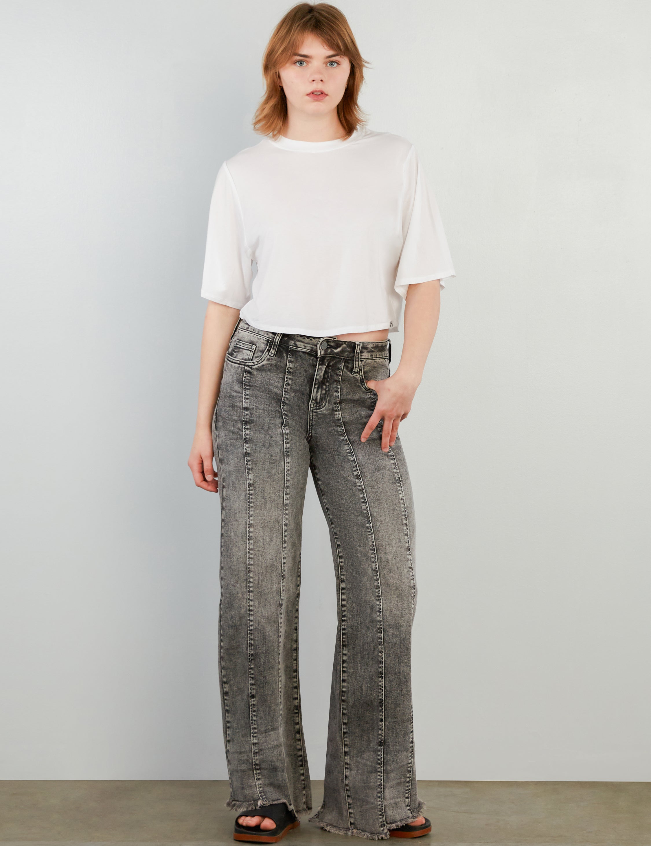 Pintuck Hi-Low Wide Leg