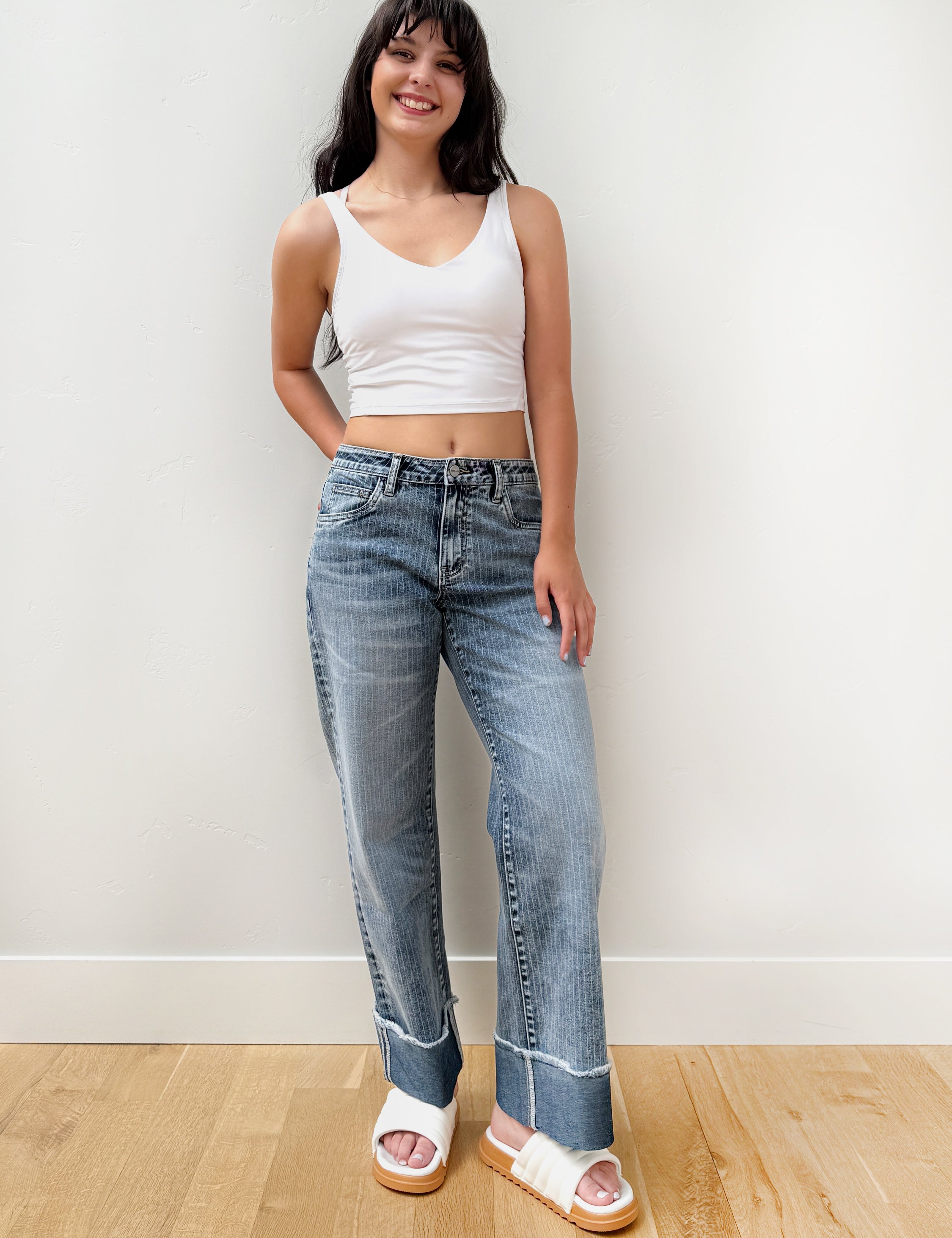Relaxed Straight Cuffed Jeans