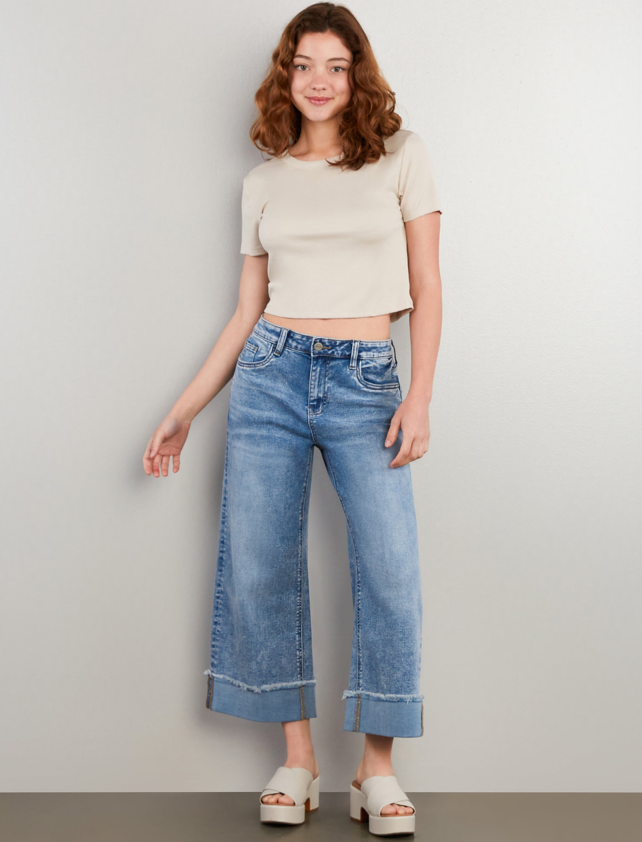 Cropped Cuffed Wide Leg Jeans