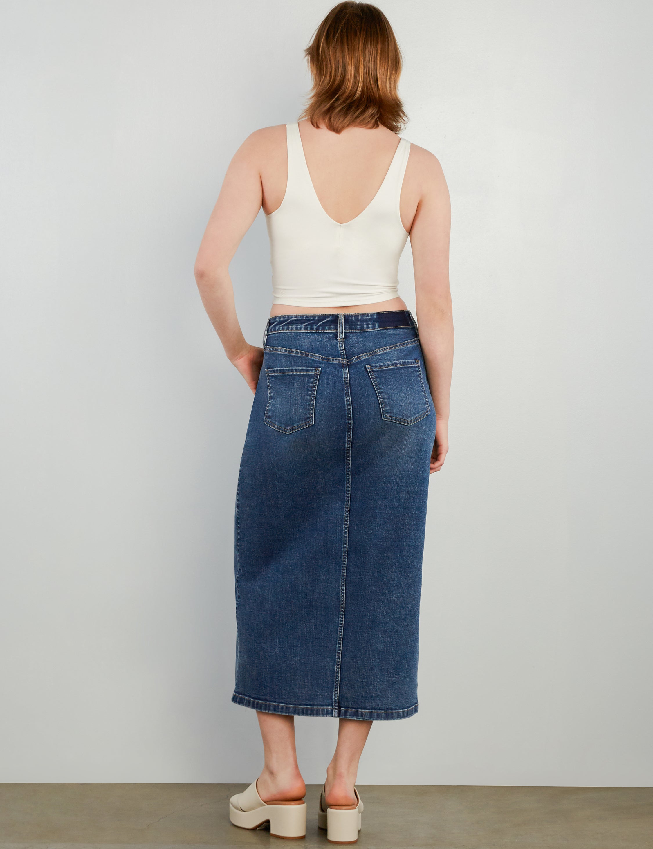 Split Denim Midi Skirt