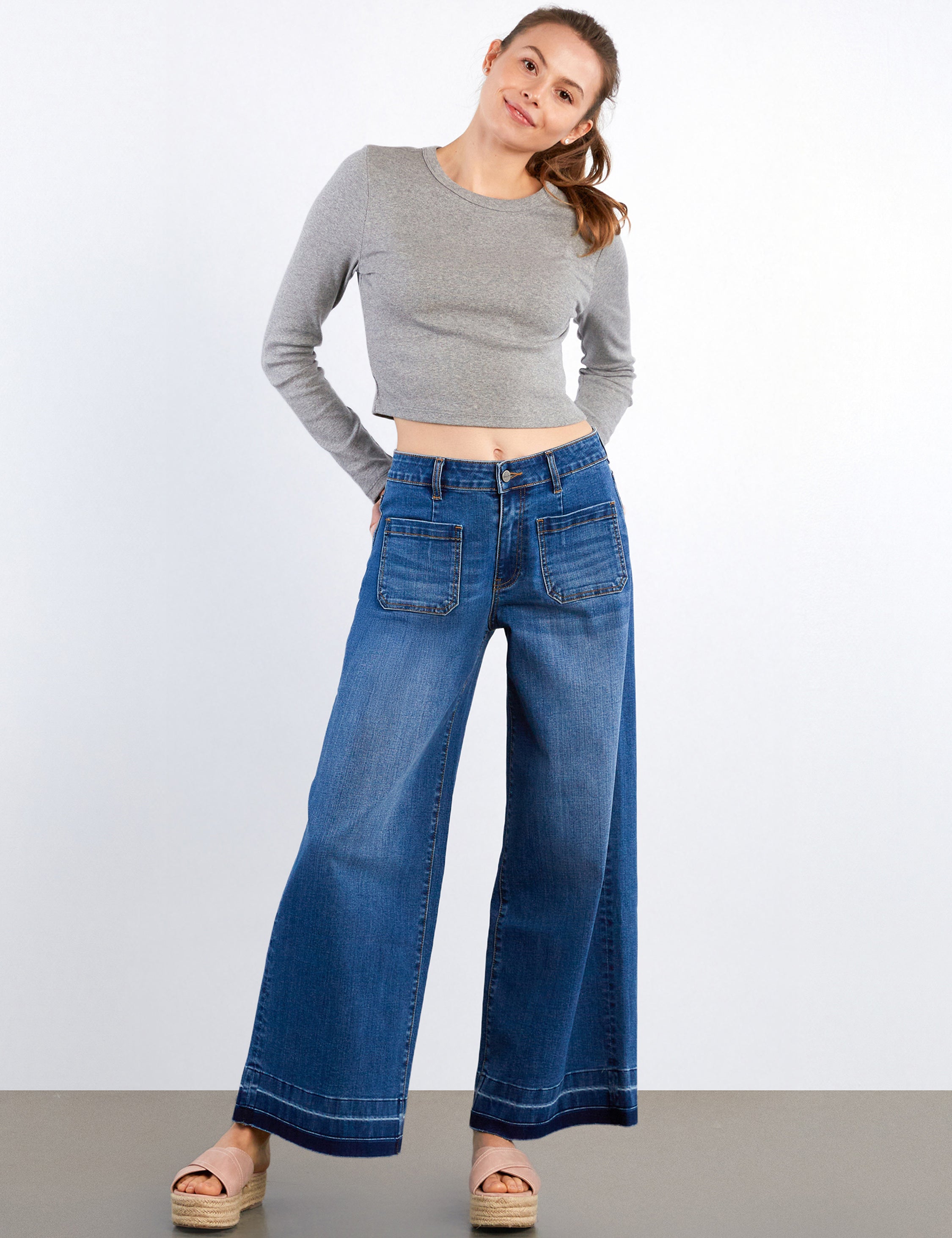Lucy Wide-Leg Patch Pocket Jeans