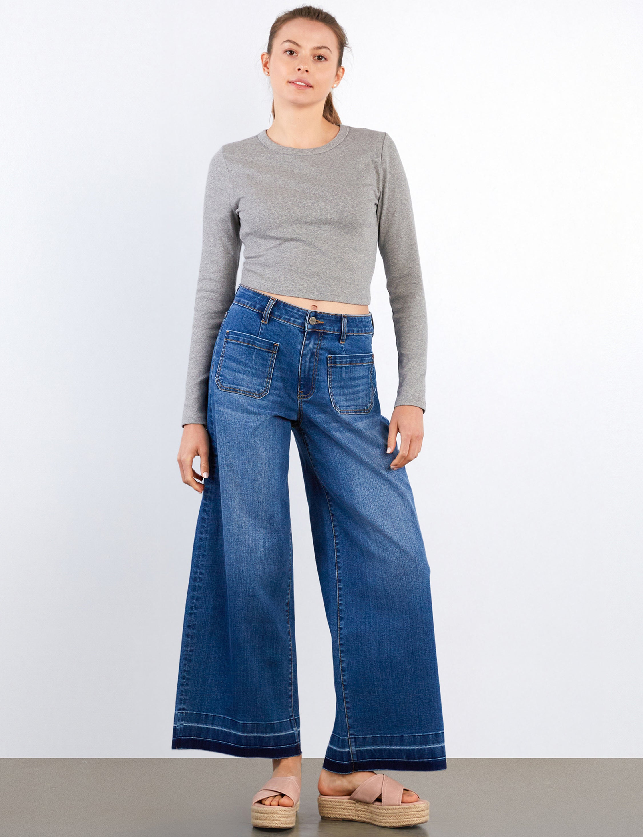 Women's Lucy Wide-Leg Patch Pocket Jeans - Hint of Blu