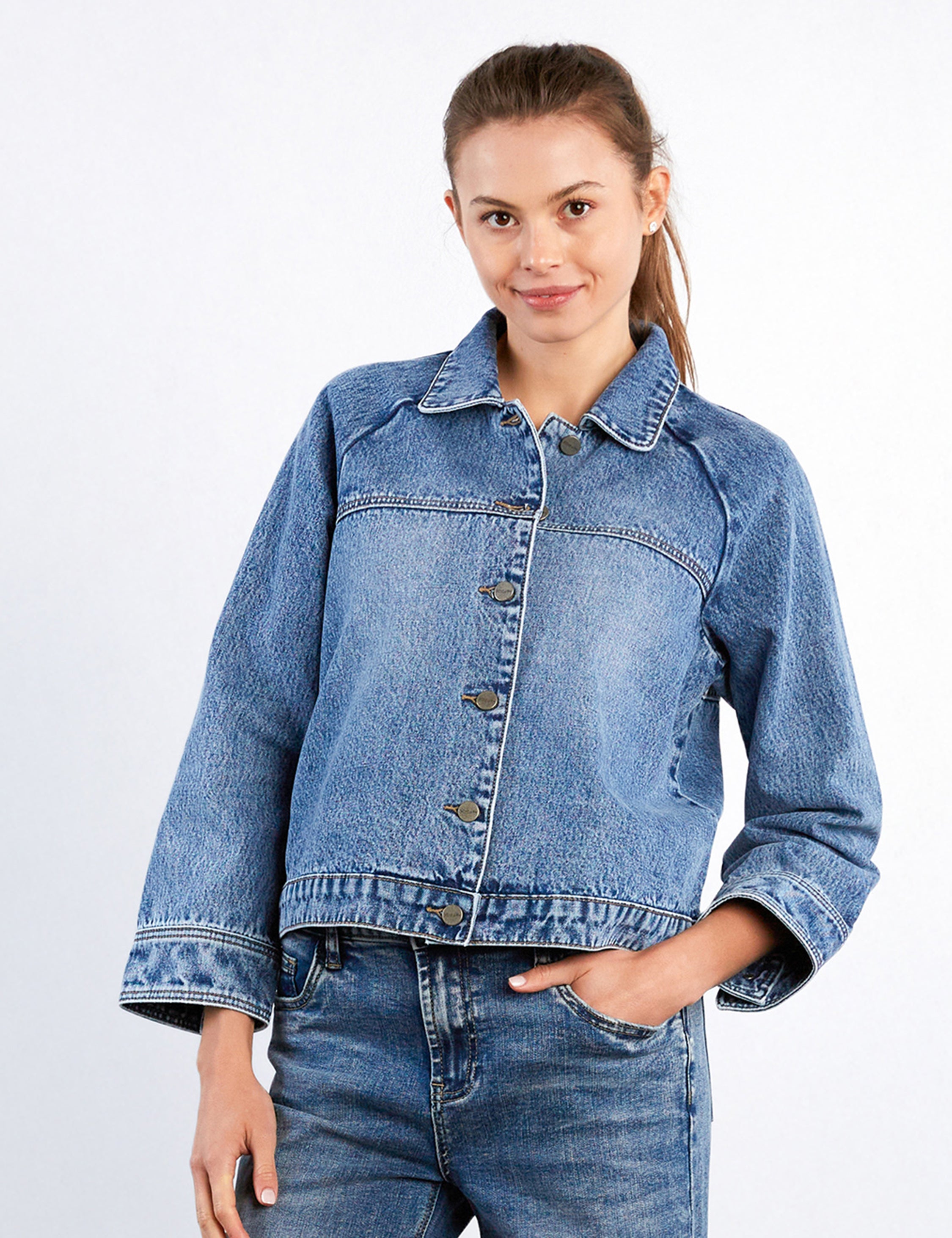 Women's New Boxy Denim Jacket - Hint of Blu