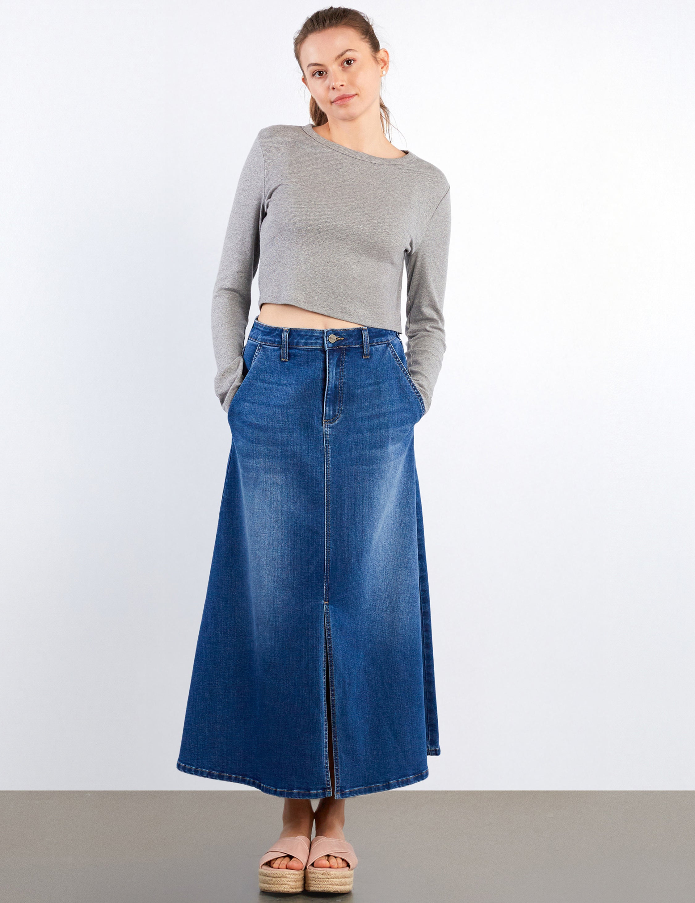 Women's Urban Denim Midi Skirt - Hint of Blu