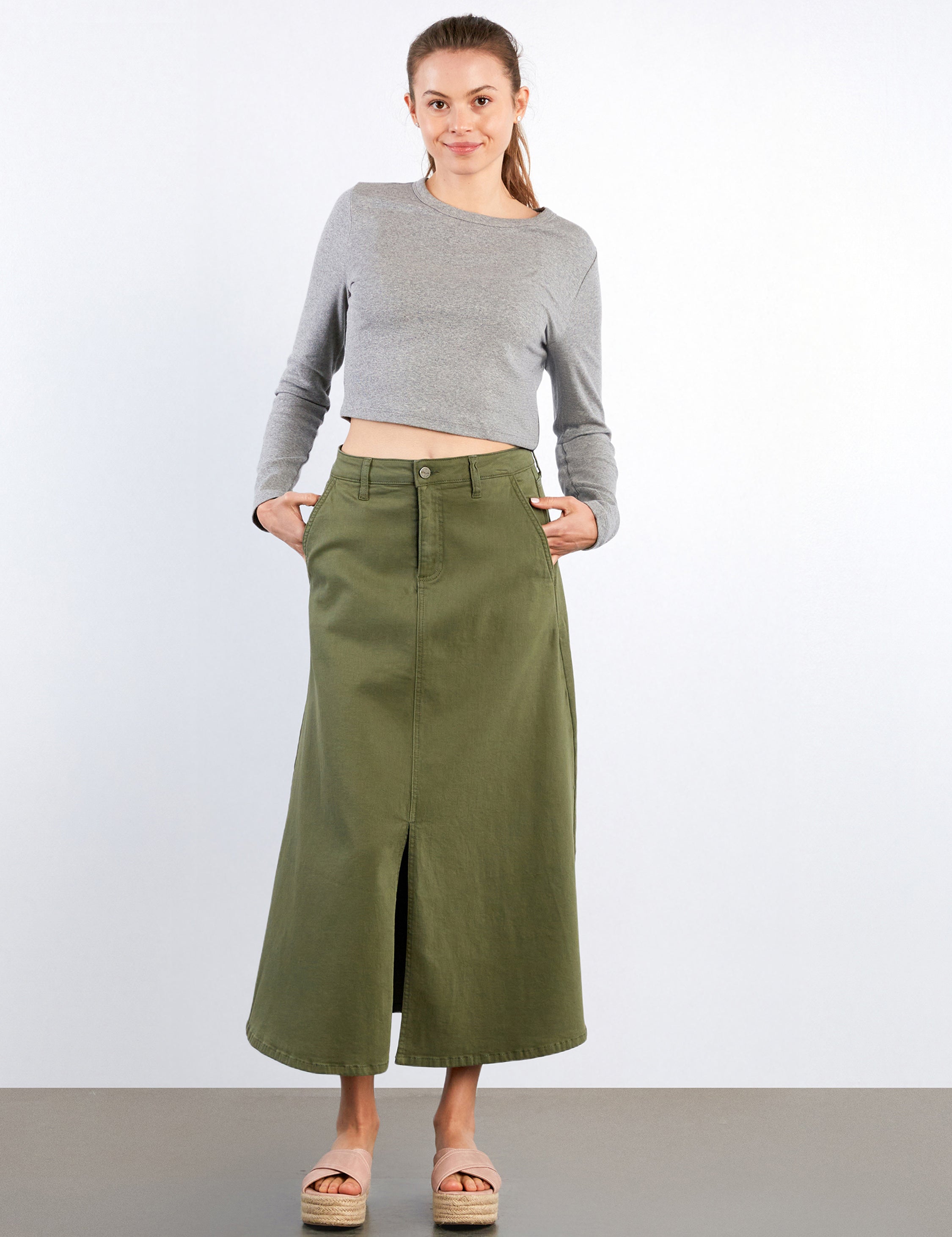 Women's Urban Denim Green Midi Skirt - Hint of Blu