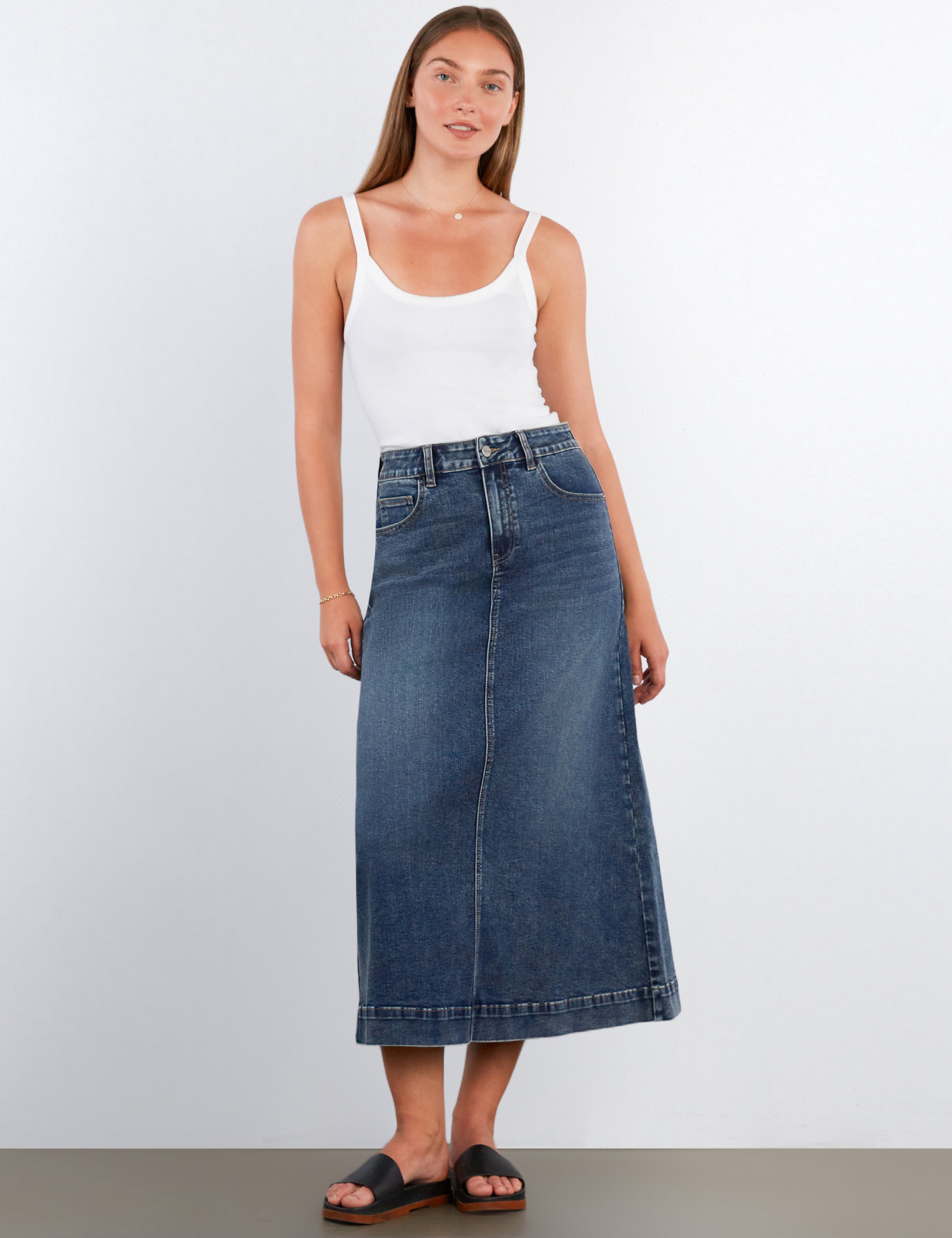 Women's Upper Eastside Blue Denim Maxi Skirt - Hint of Blu